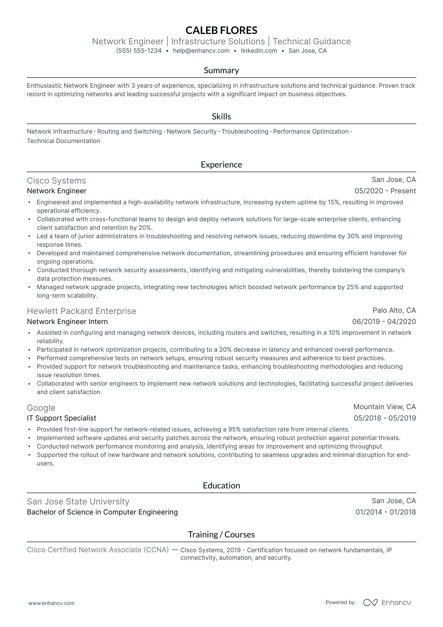 Senior Network Engineer resume example