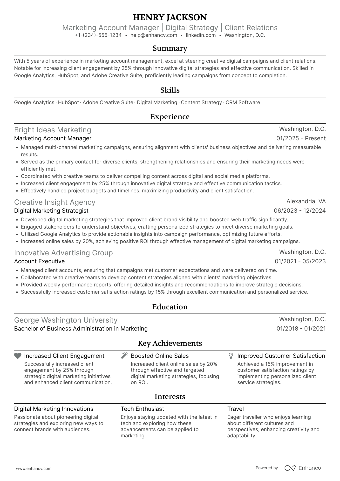 Marketing Account Manager resume example