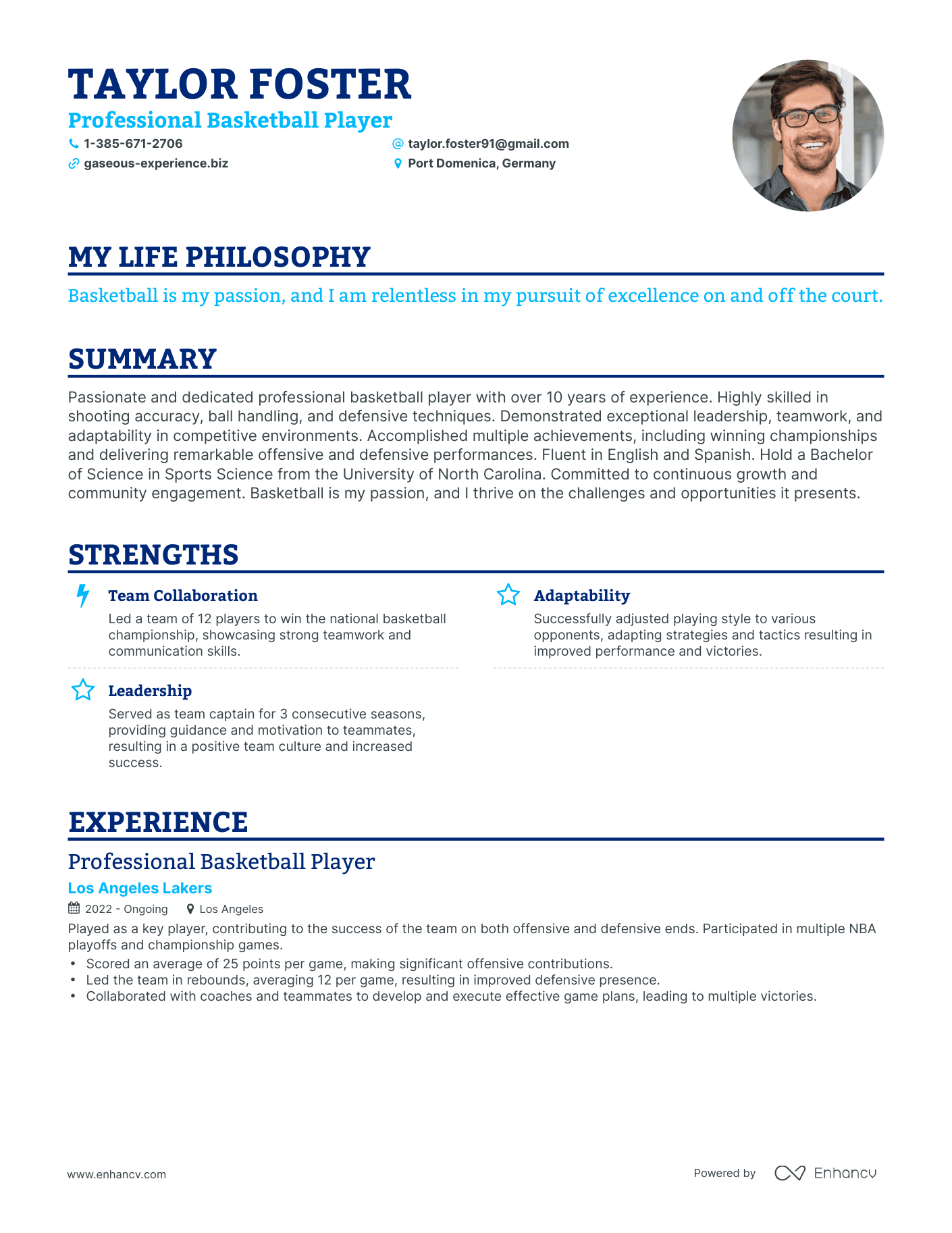 Creative Professional Basketball Player Resume Example