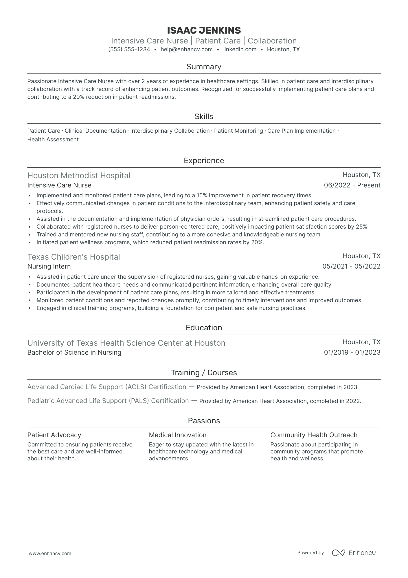 Travel Intensive Care Unit Nurse (ICU RN) Resume Example Resume Example