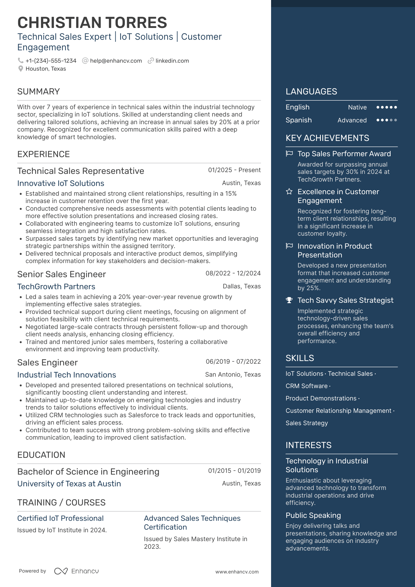 Technical Sales Representative resume example