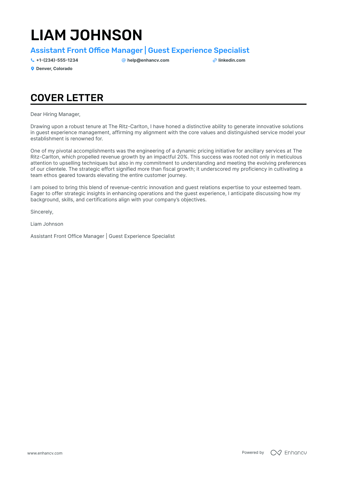 Assistant Front Office Manager cover letter