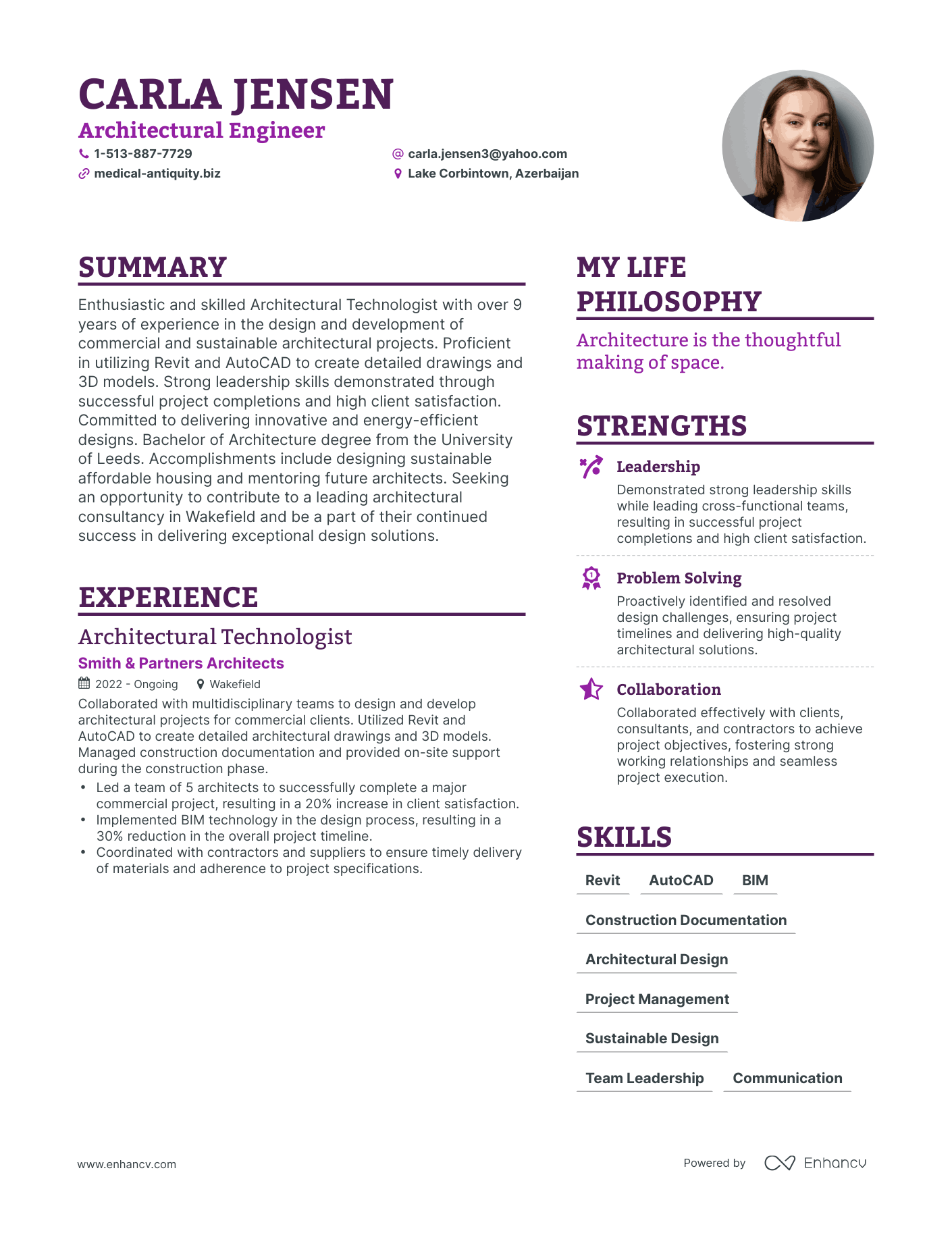 Architectural Engineer resume example