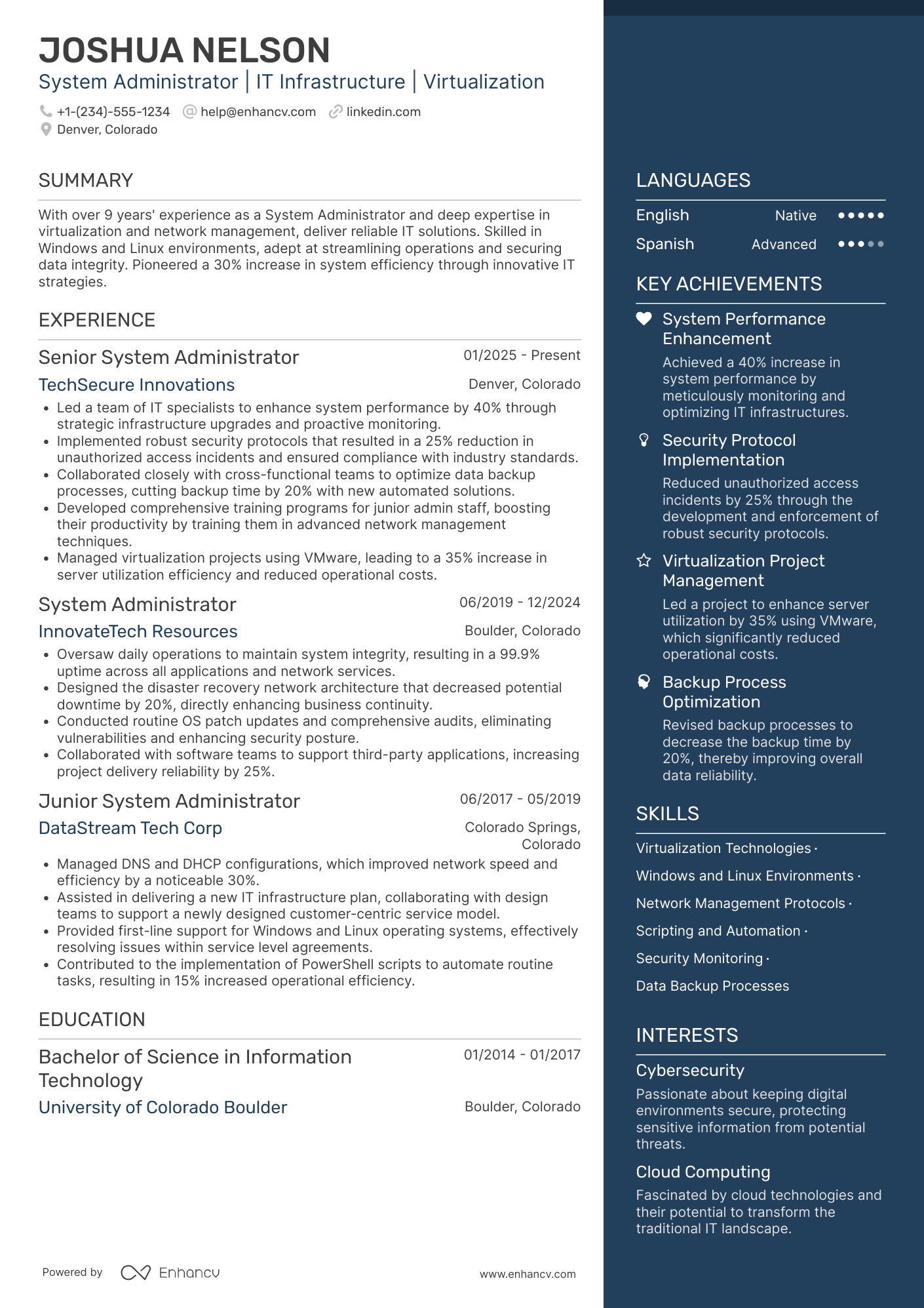 System Administrator resume example