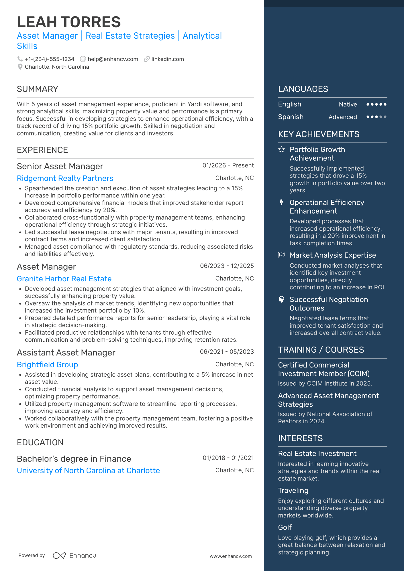 Asset Manager resume example