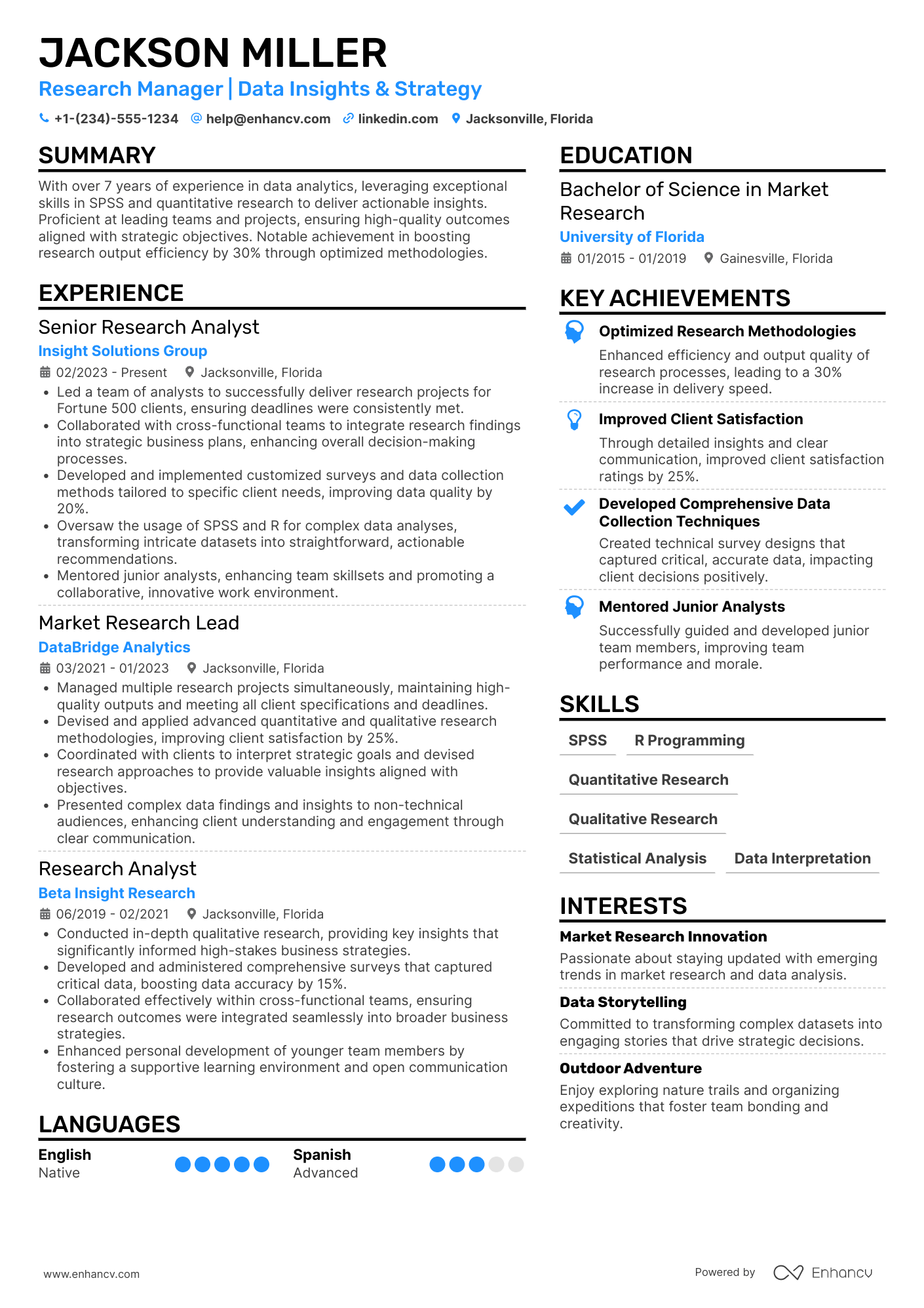 Research Manager resume example