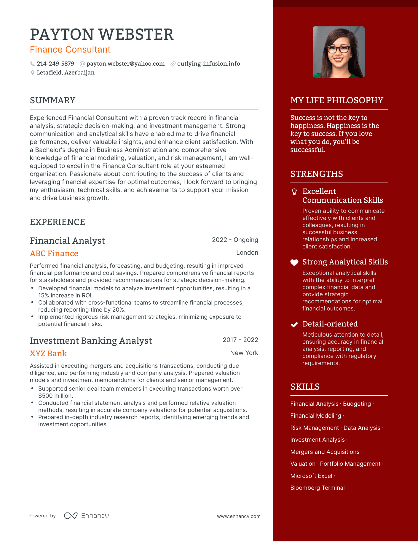 Finance Consultant resume example
