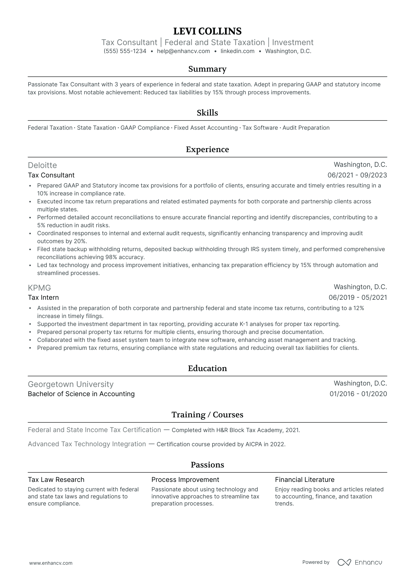 Tax Consultant resume example