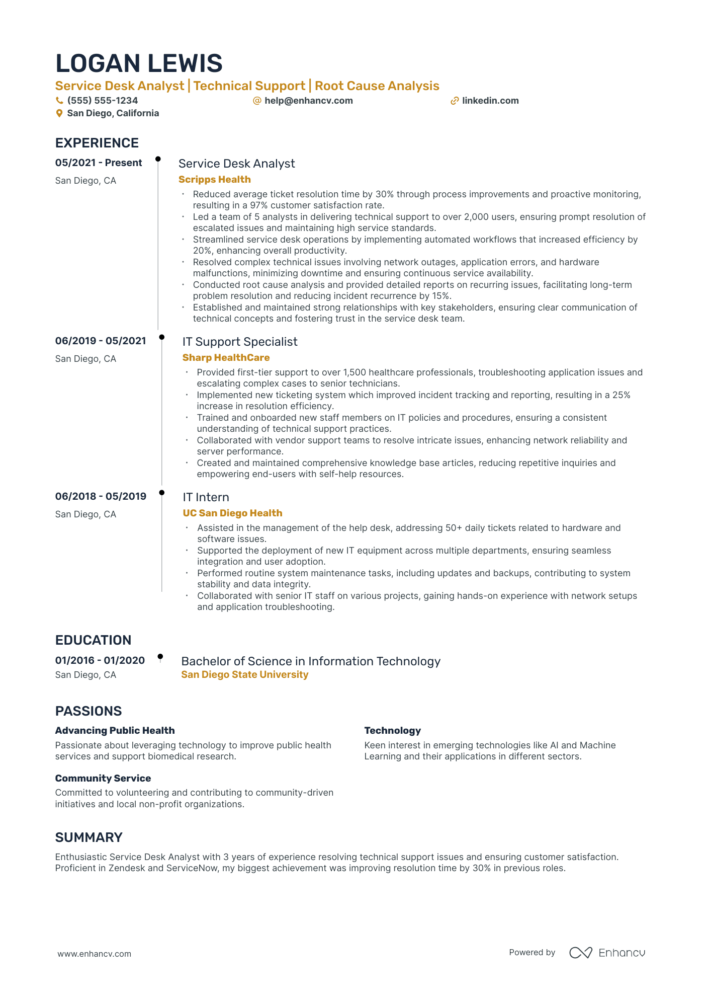 Senior Service Desk Analyst resume example