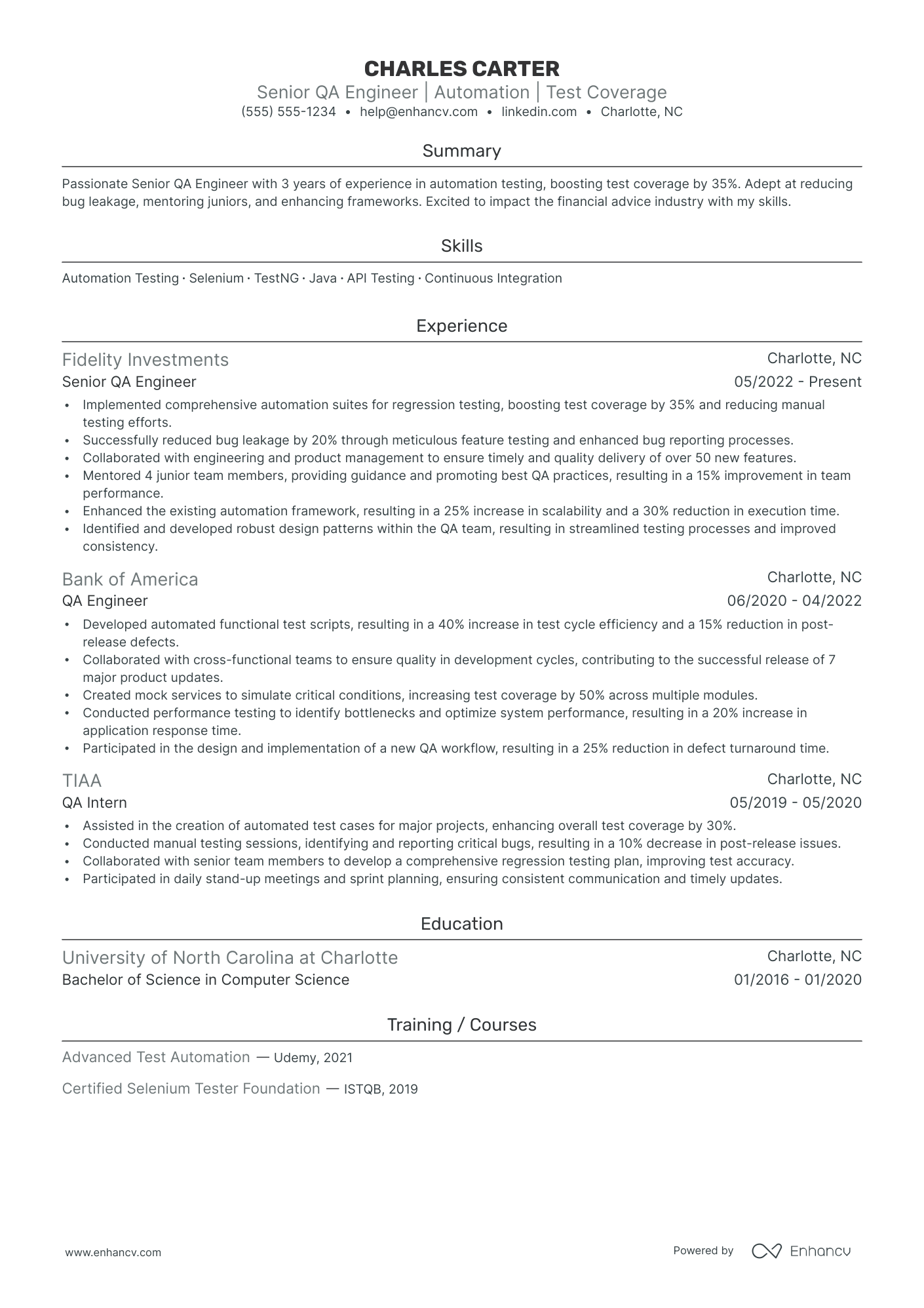 Senior QA Engineer resume example