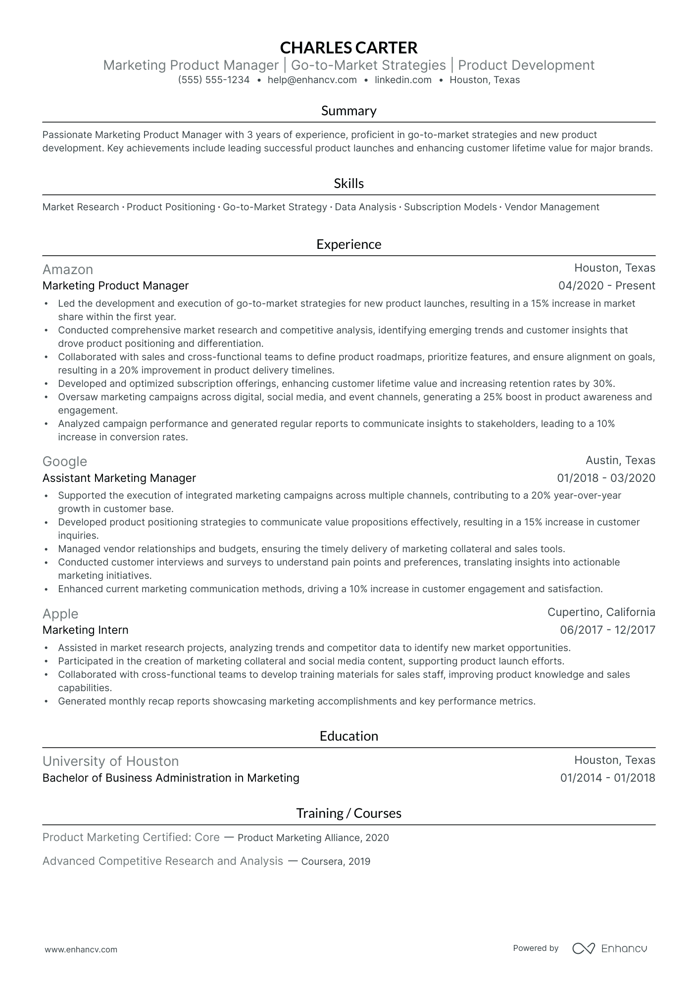 Product Marketing Manager resume example