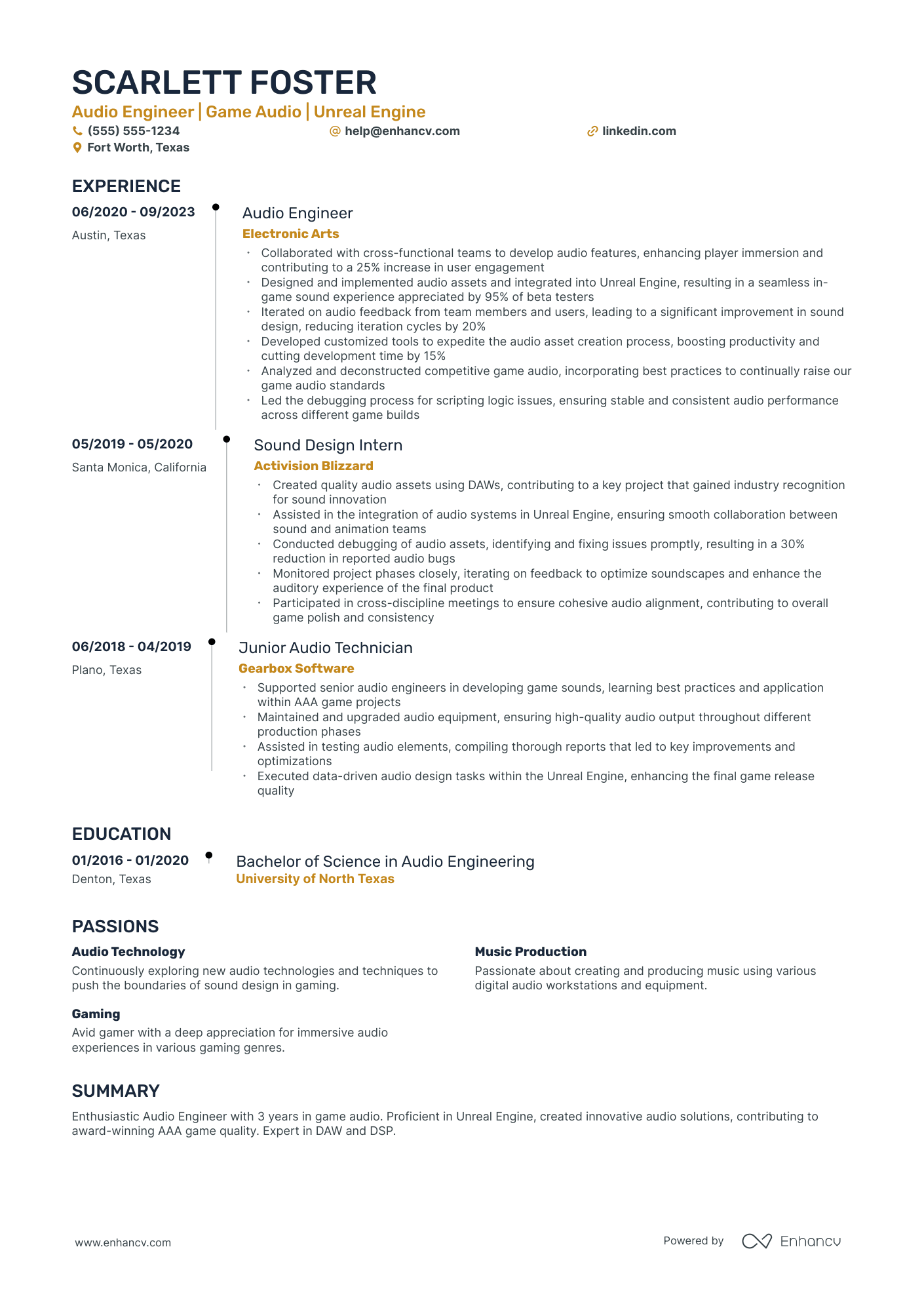 Freelance Sound Designer resume example