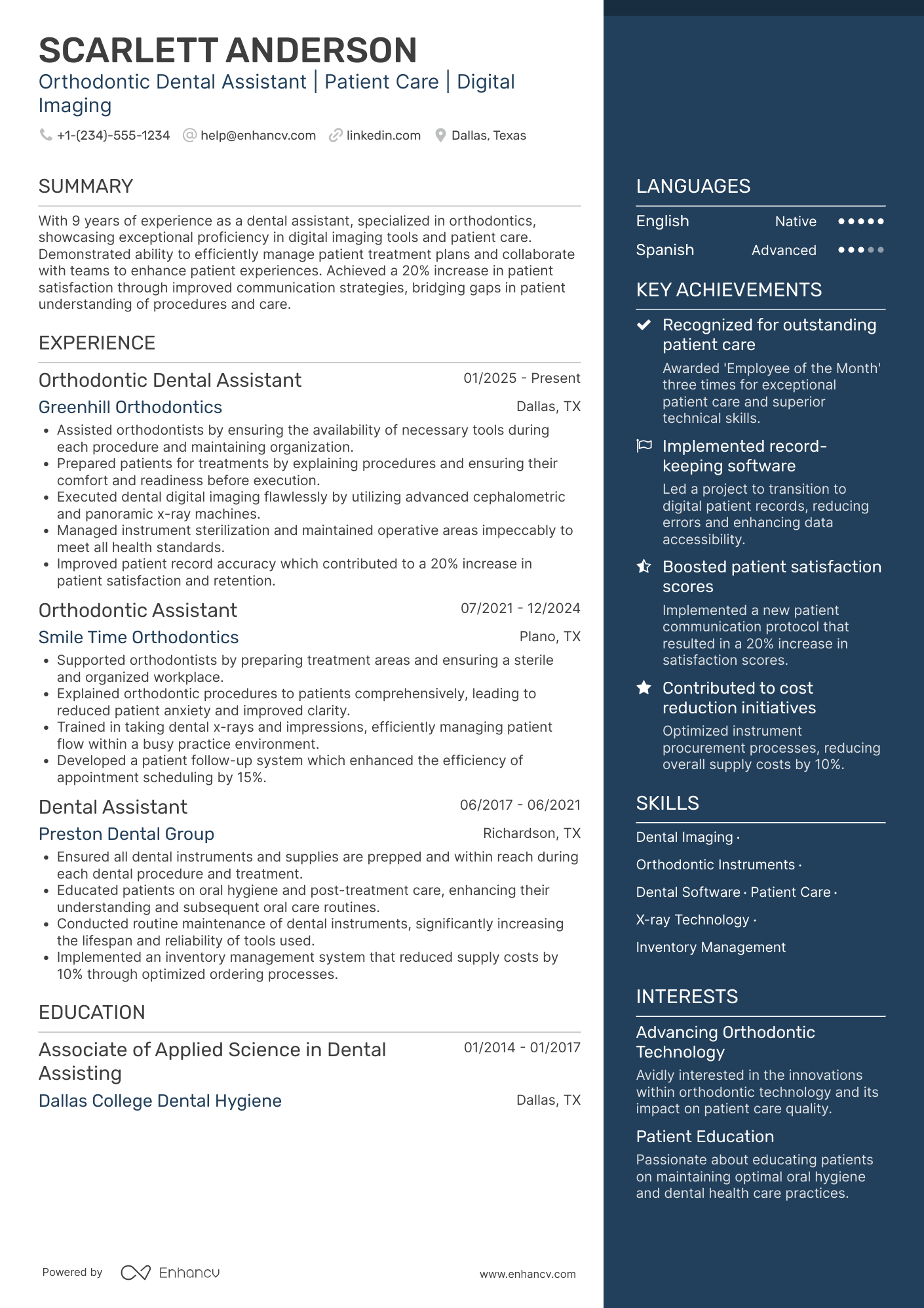 Orthodontic Dental Assistant resume example