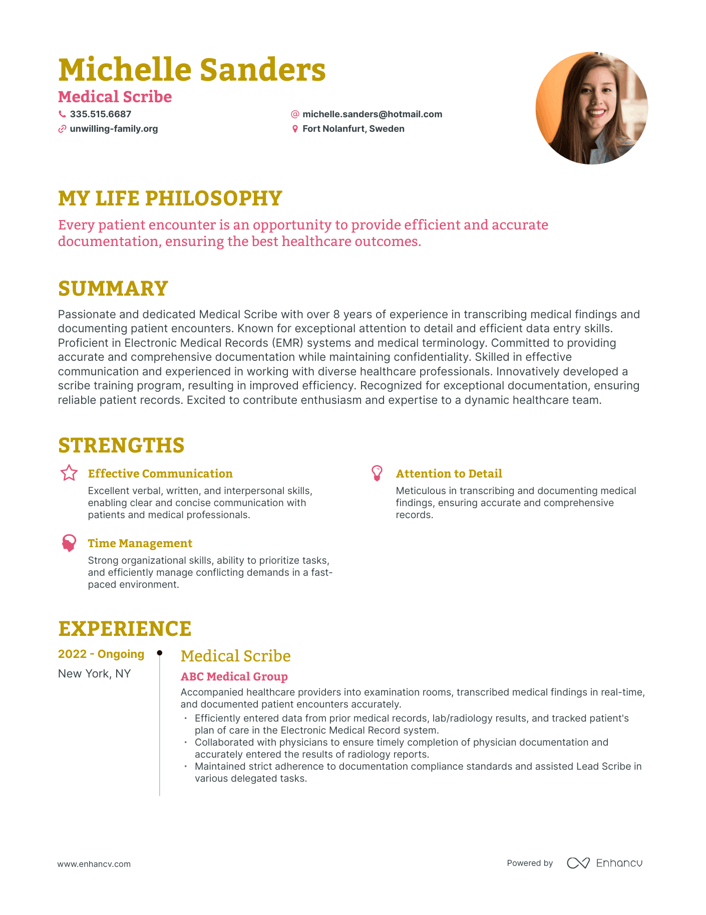 Creative Medical Scribe Resume Example
