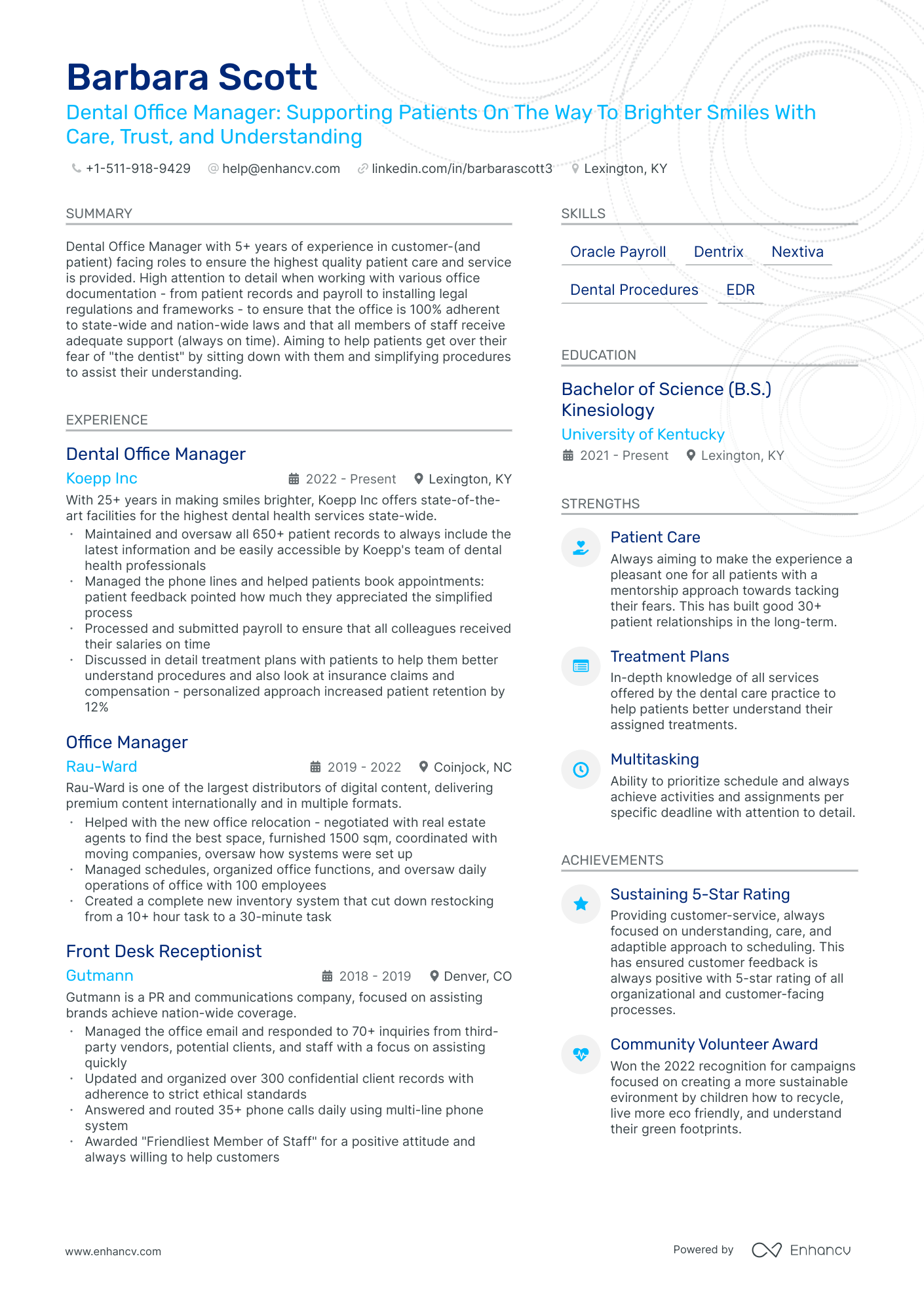 Dental Office Manager resume example