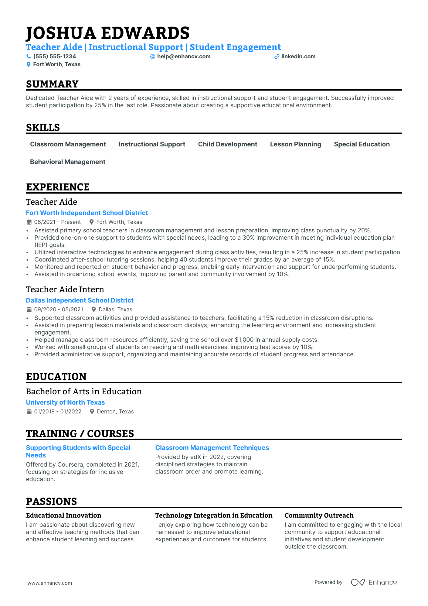 Substitute Teacher Aide resume example