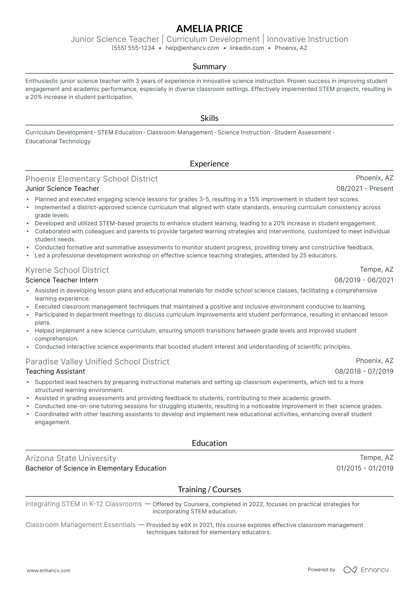 Elementary Science Teacher Resume Example Resume Example