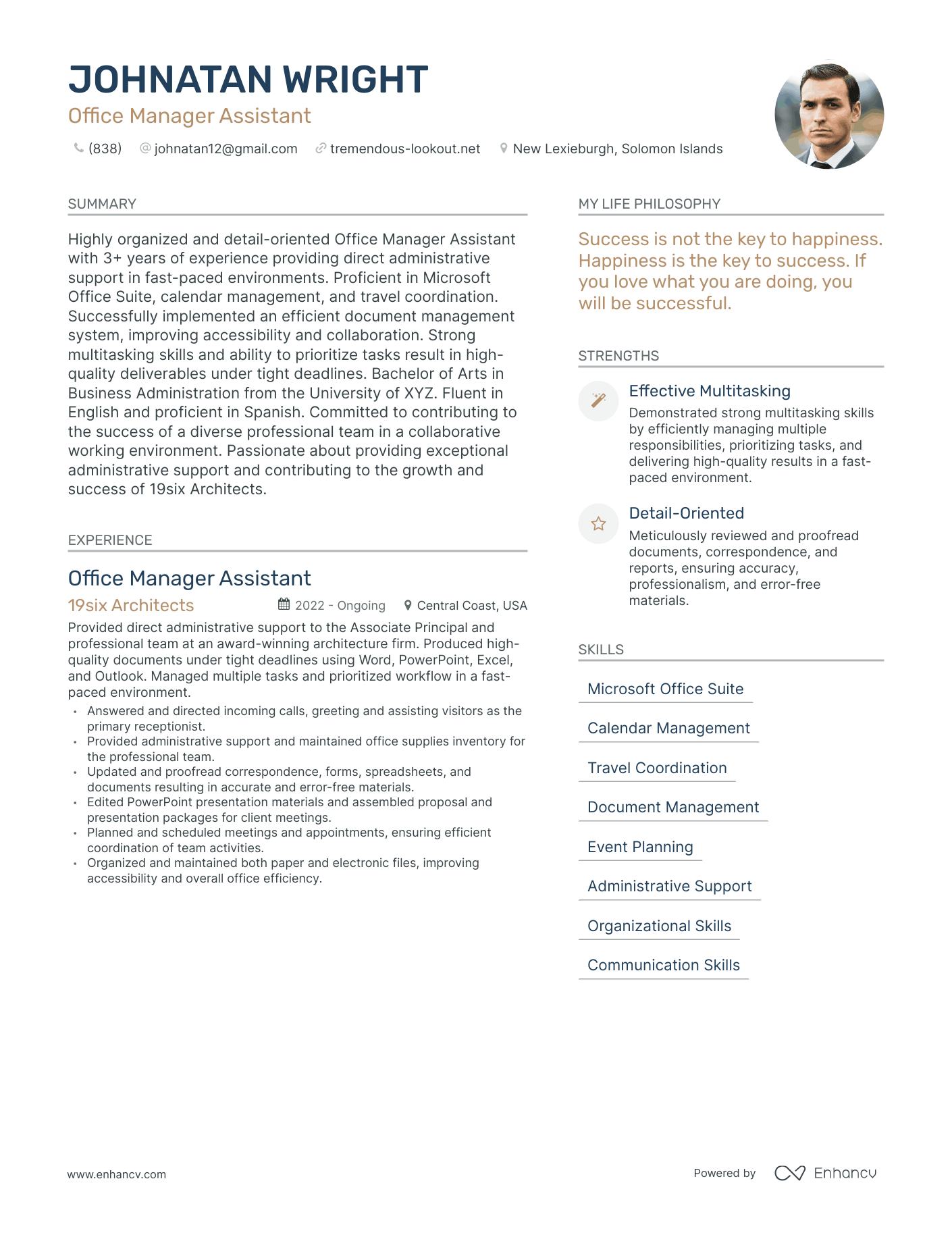 Modern Office Manager Assistant Resume Example