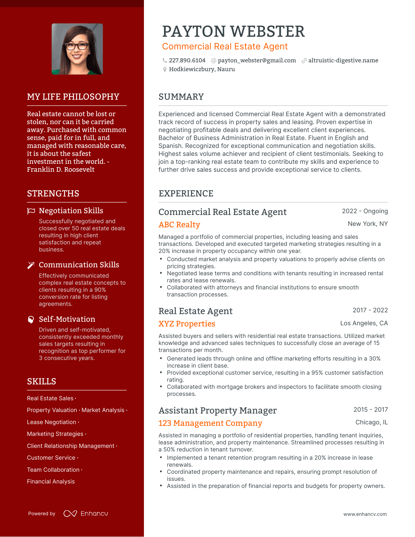 Creative Commercial Real Estate Agent Resume Example