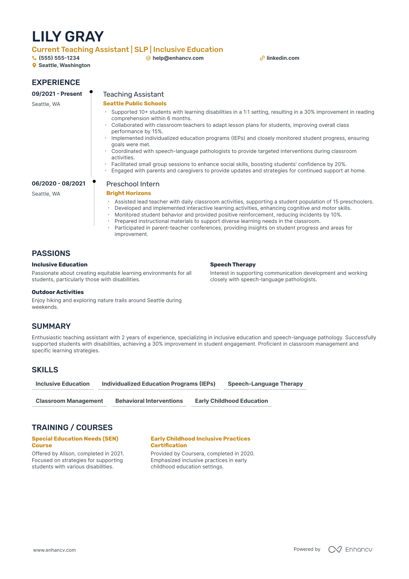 Associate Preschool Teacher resume example