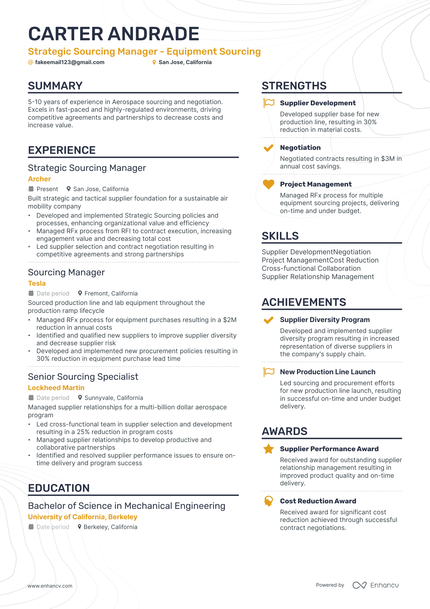 strategic sourcing manager resume example