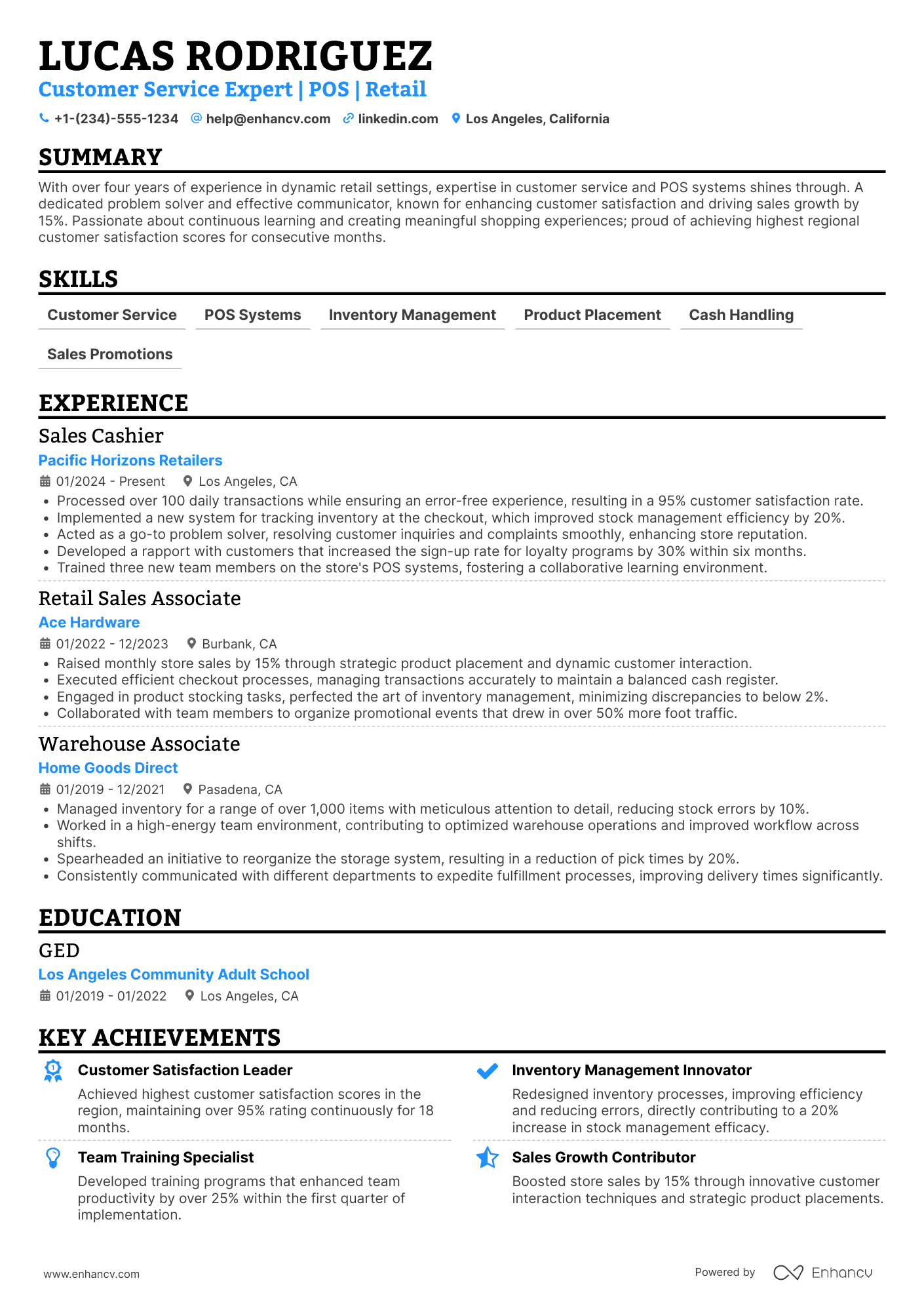 Sales Cashier resume example