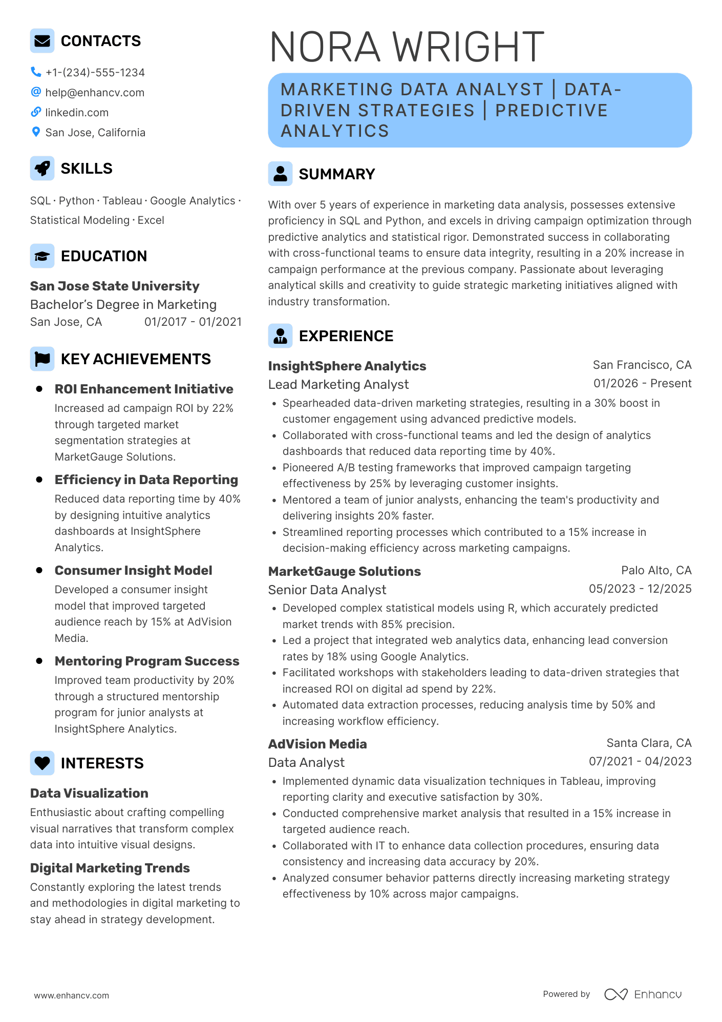 Marketing Data Analyst resume example