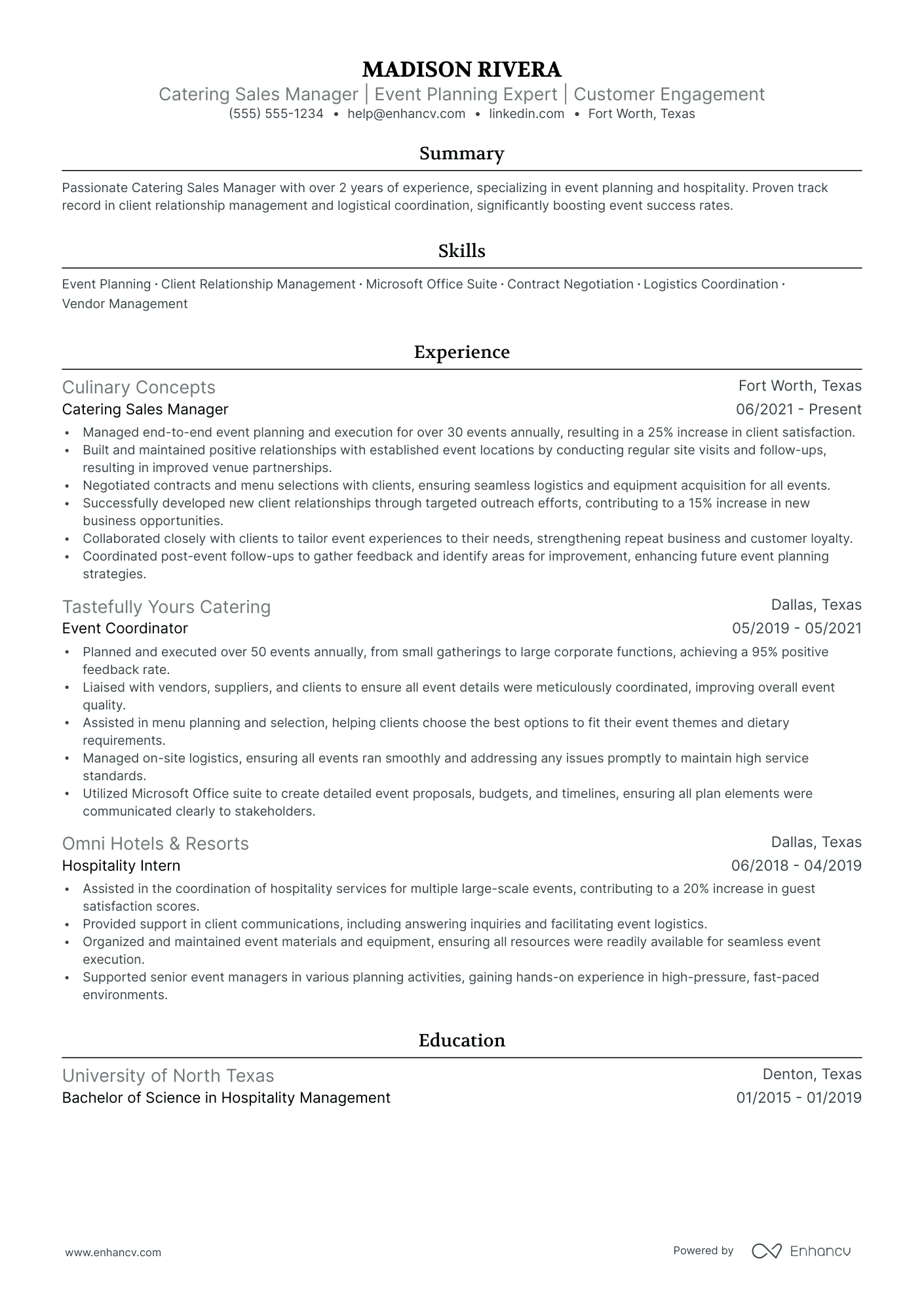 Catering resume example