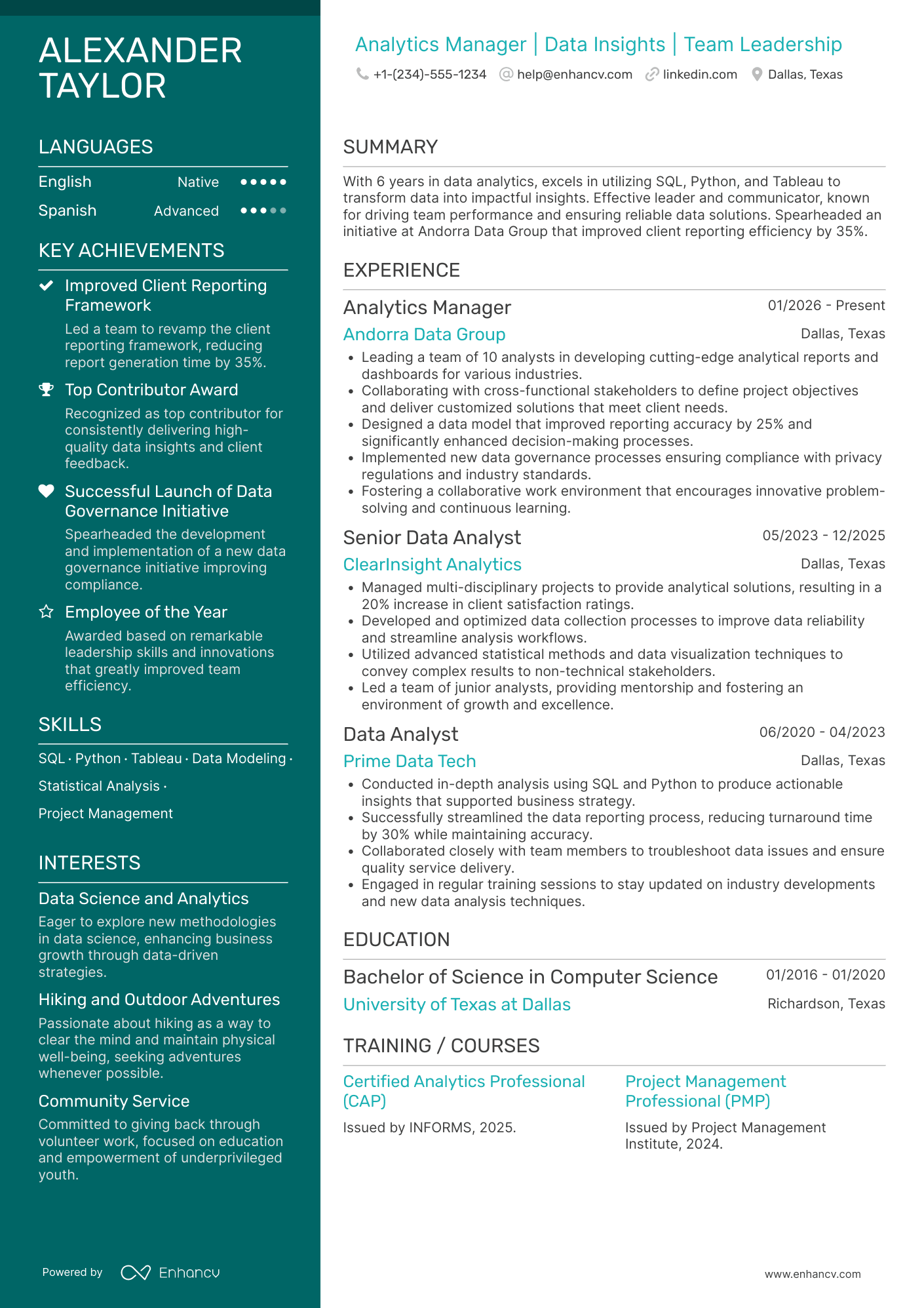 Analytics Manager resume example