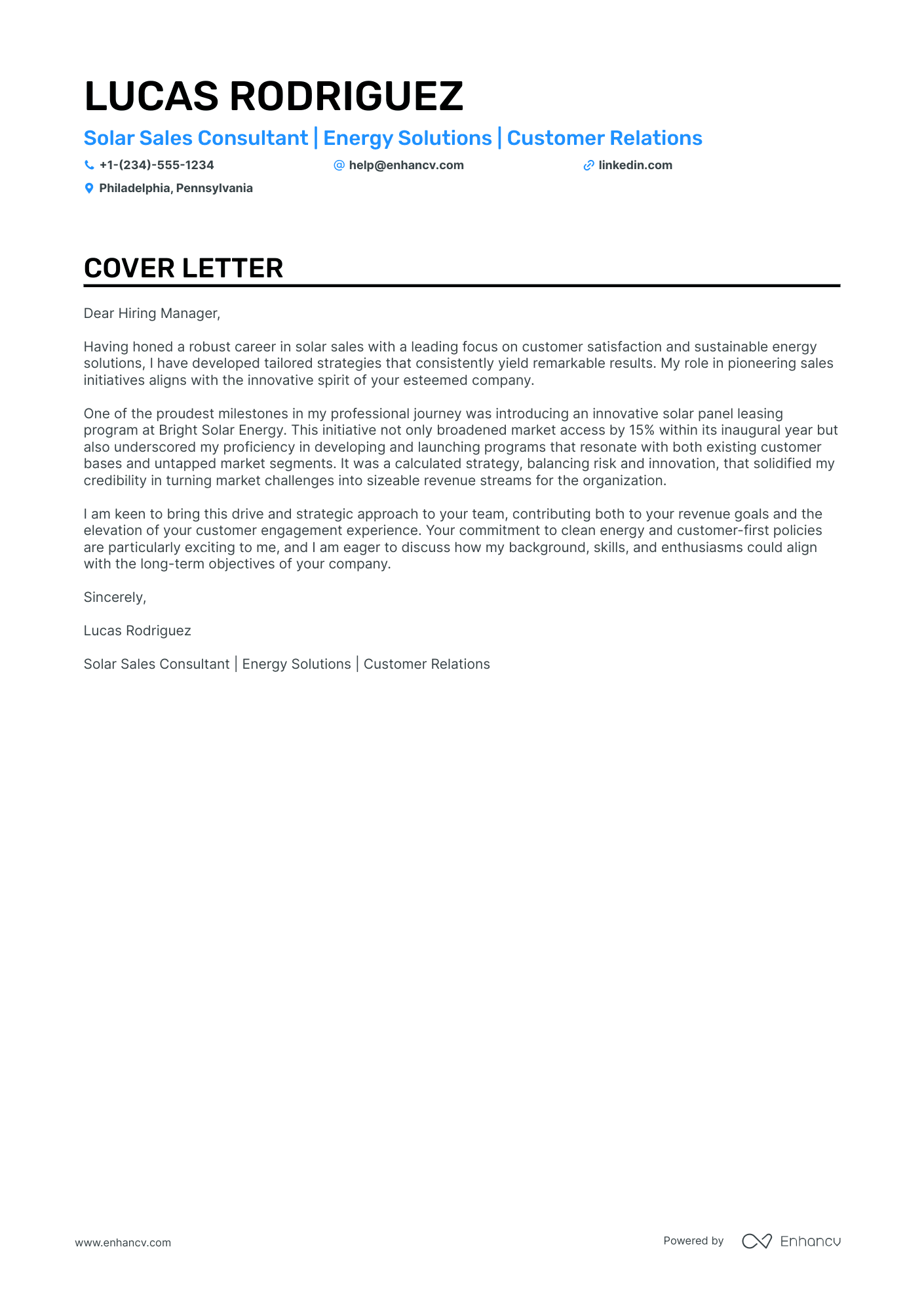 Solar Sales cover letter