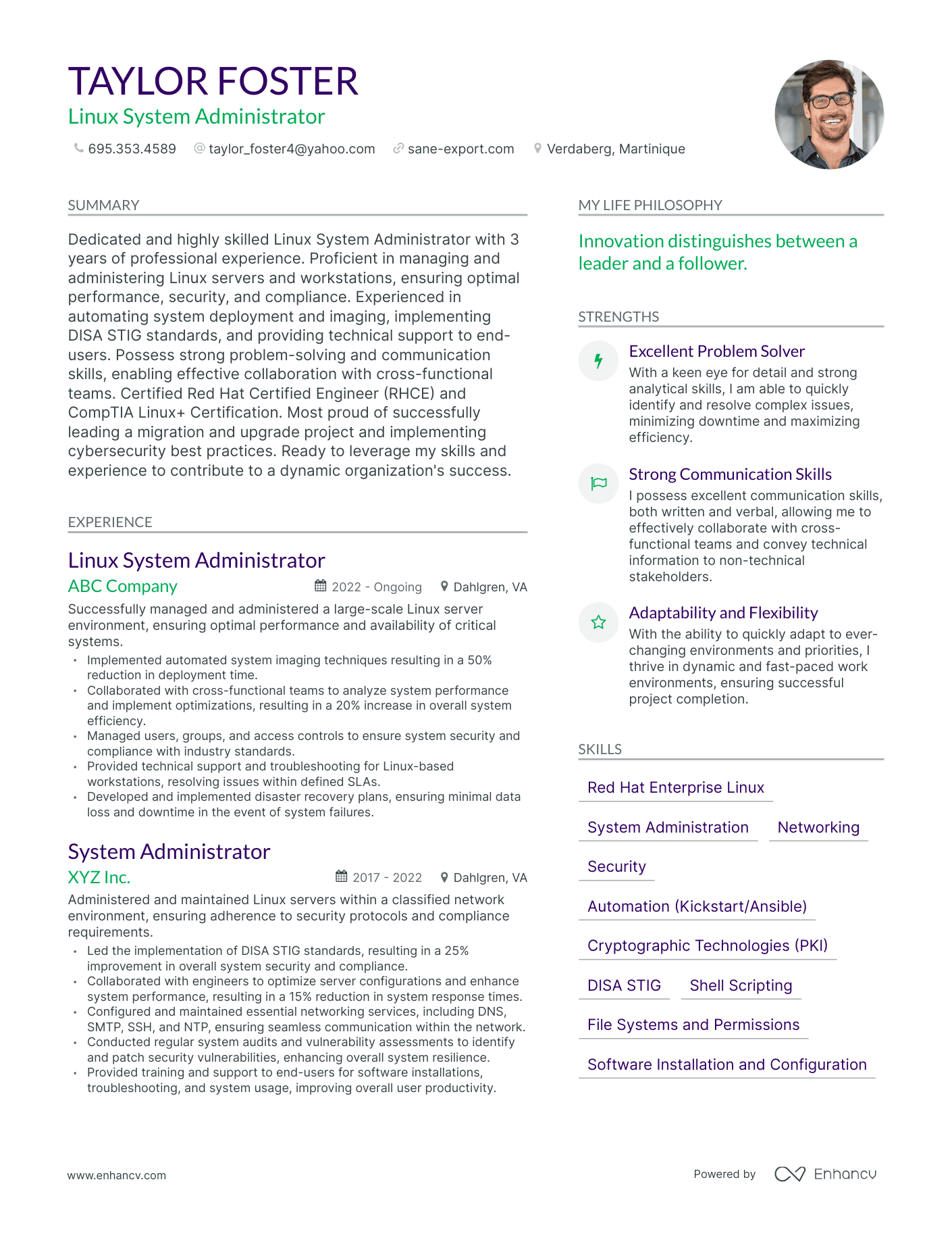 Modern Linux System Administrator Resume Example