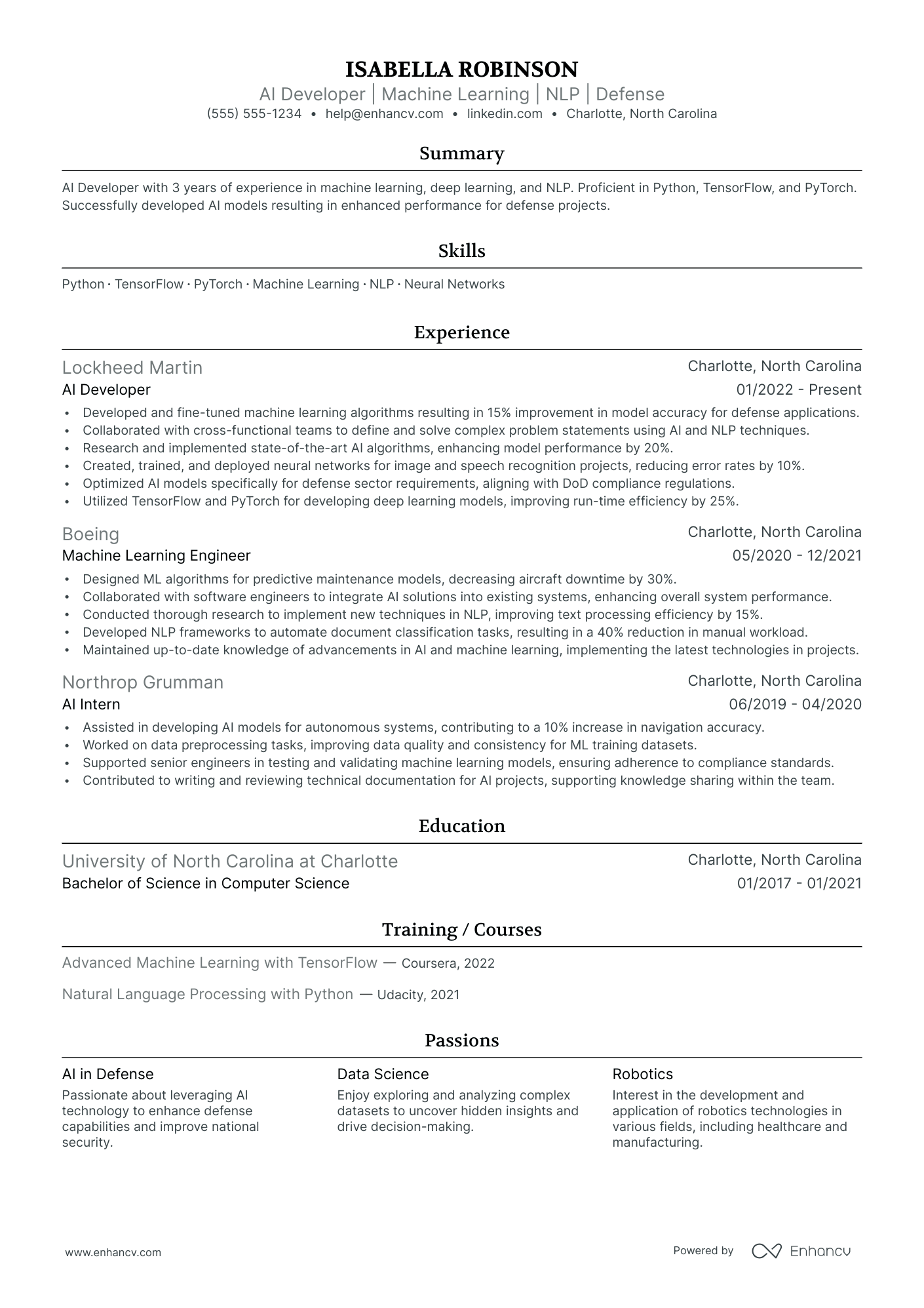 Python AI Developer resume example