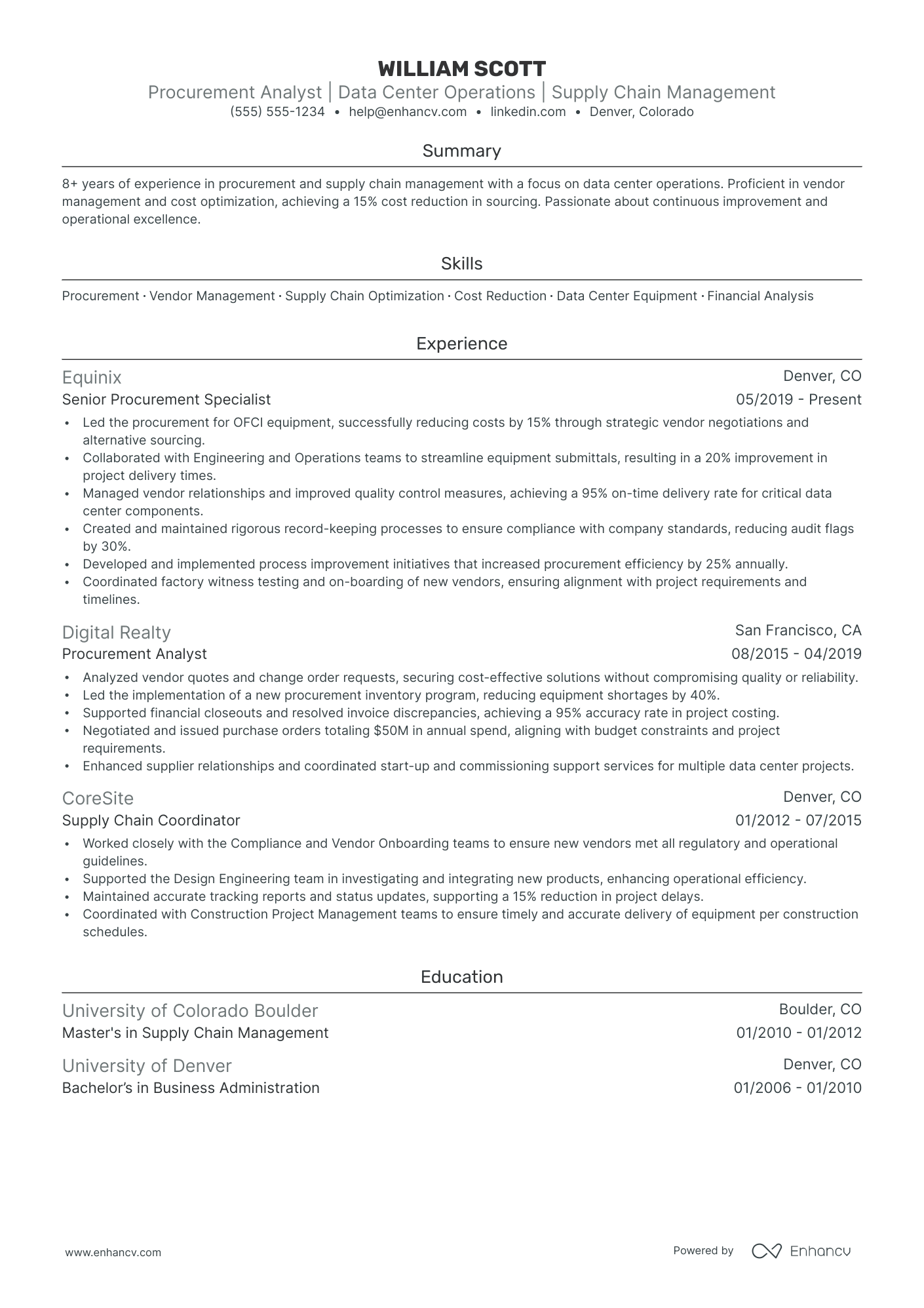 Junior Procurement Analyst resume example