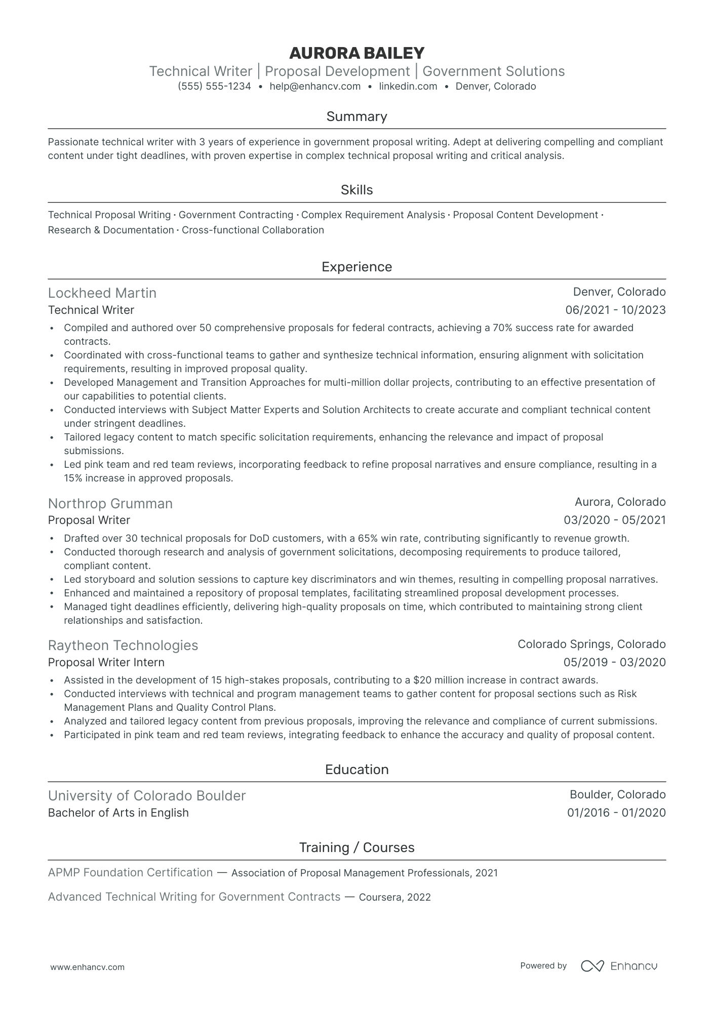 Proposal Writer resume example