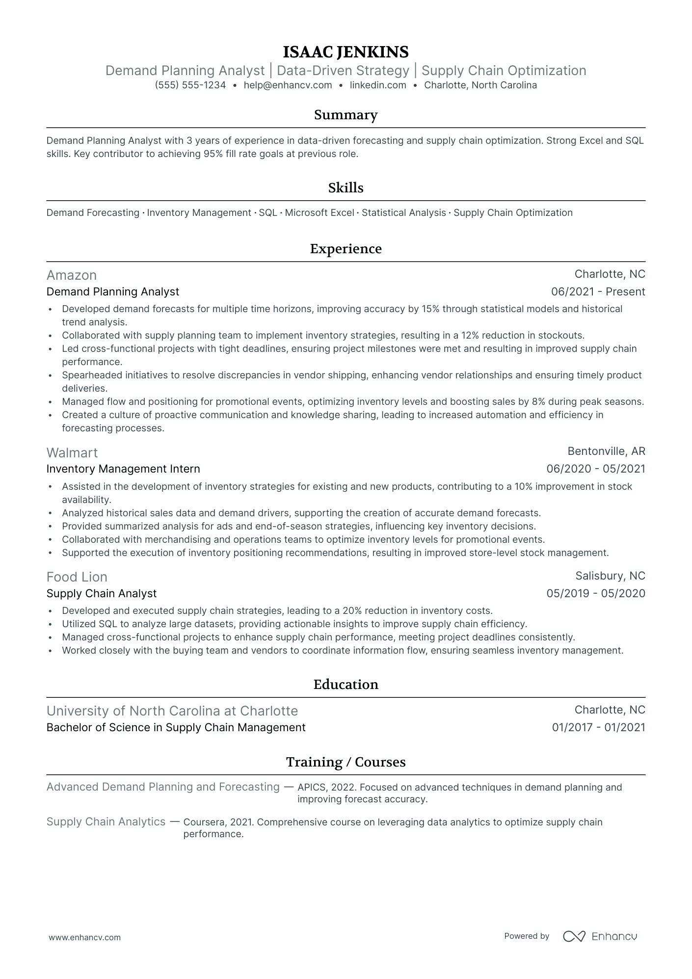 Demand Planning Analyst resume example