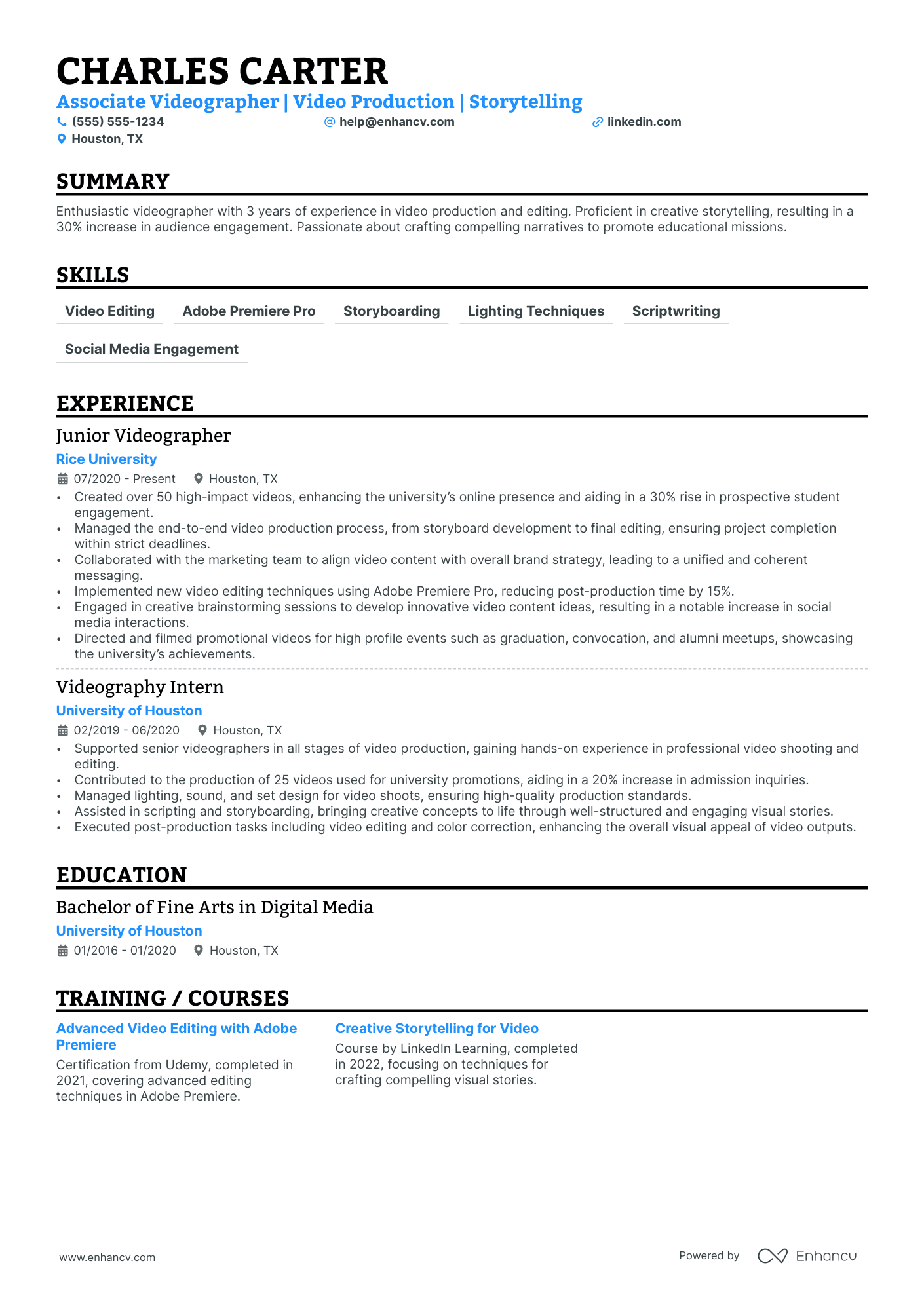 Associate Video Editor resume example