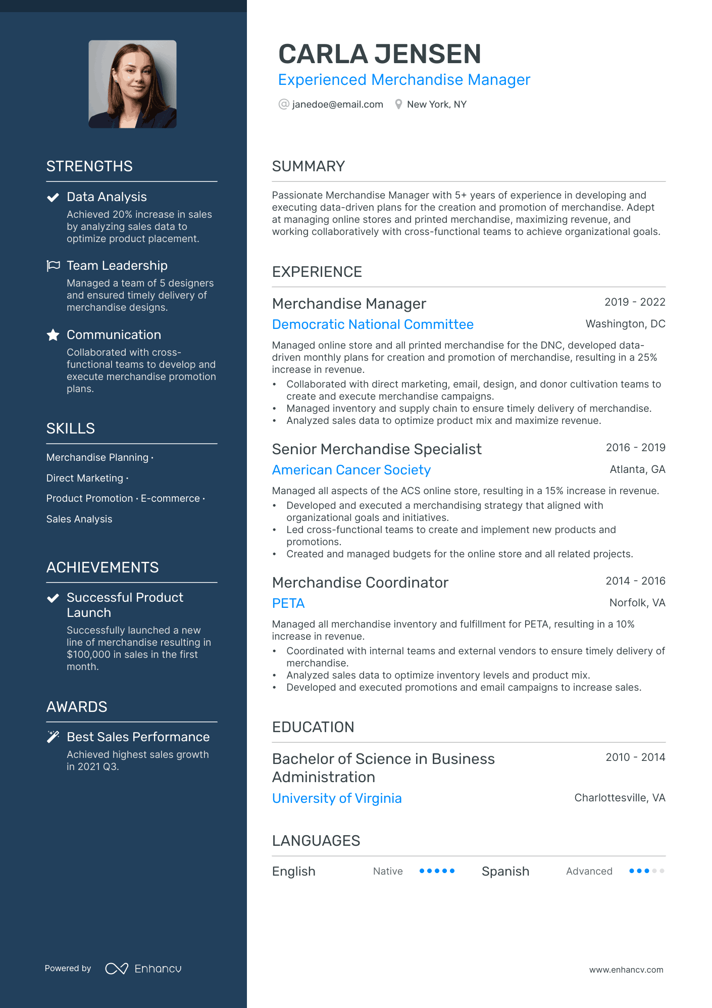 merchandise manager resume example