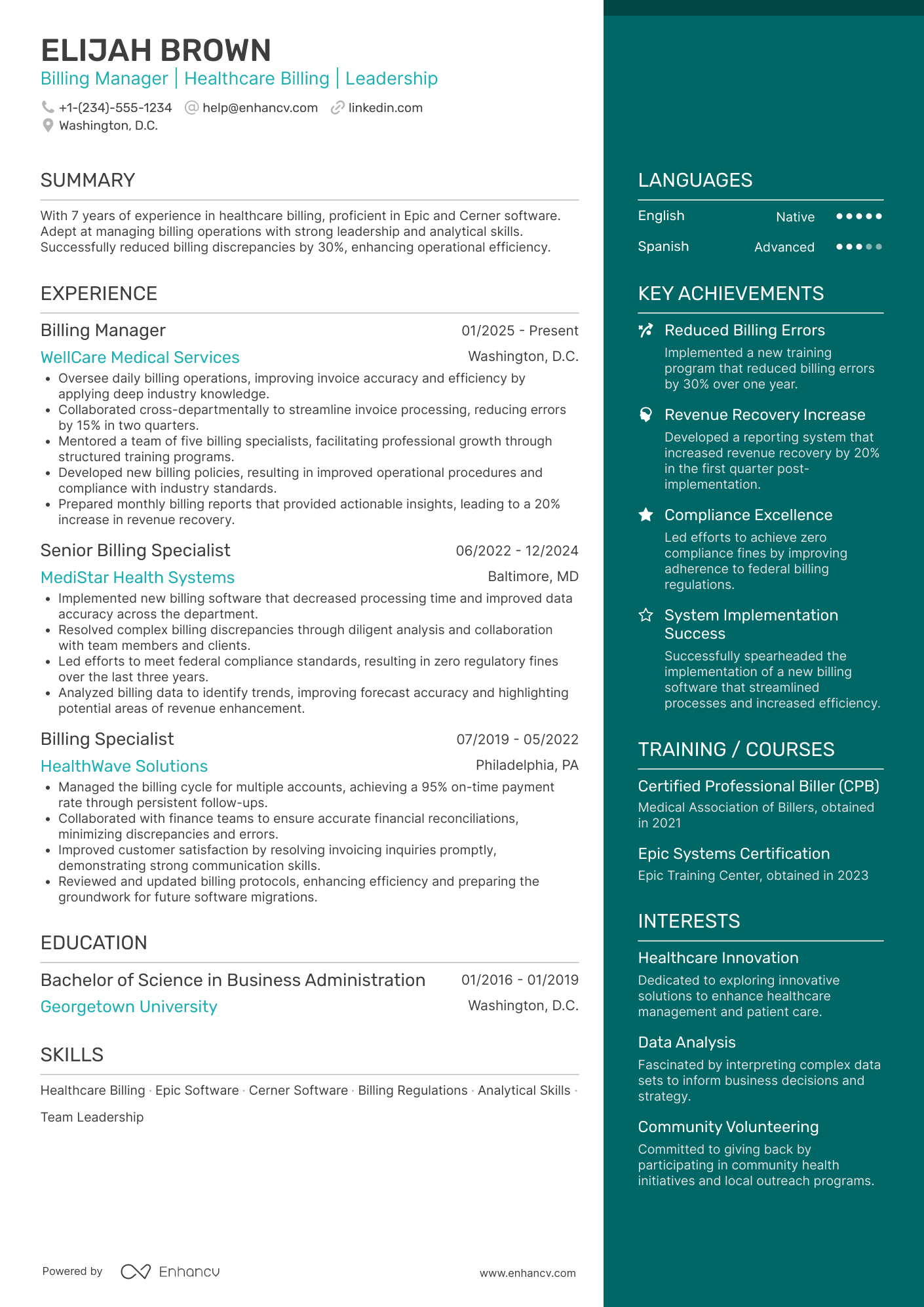 Billing Manager resume example