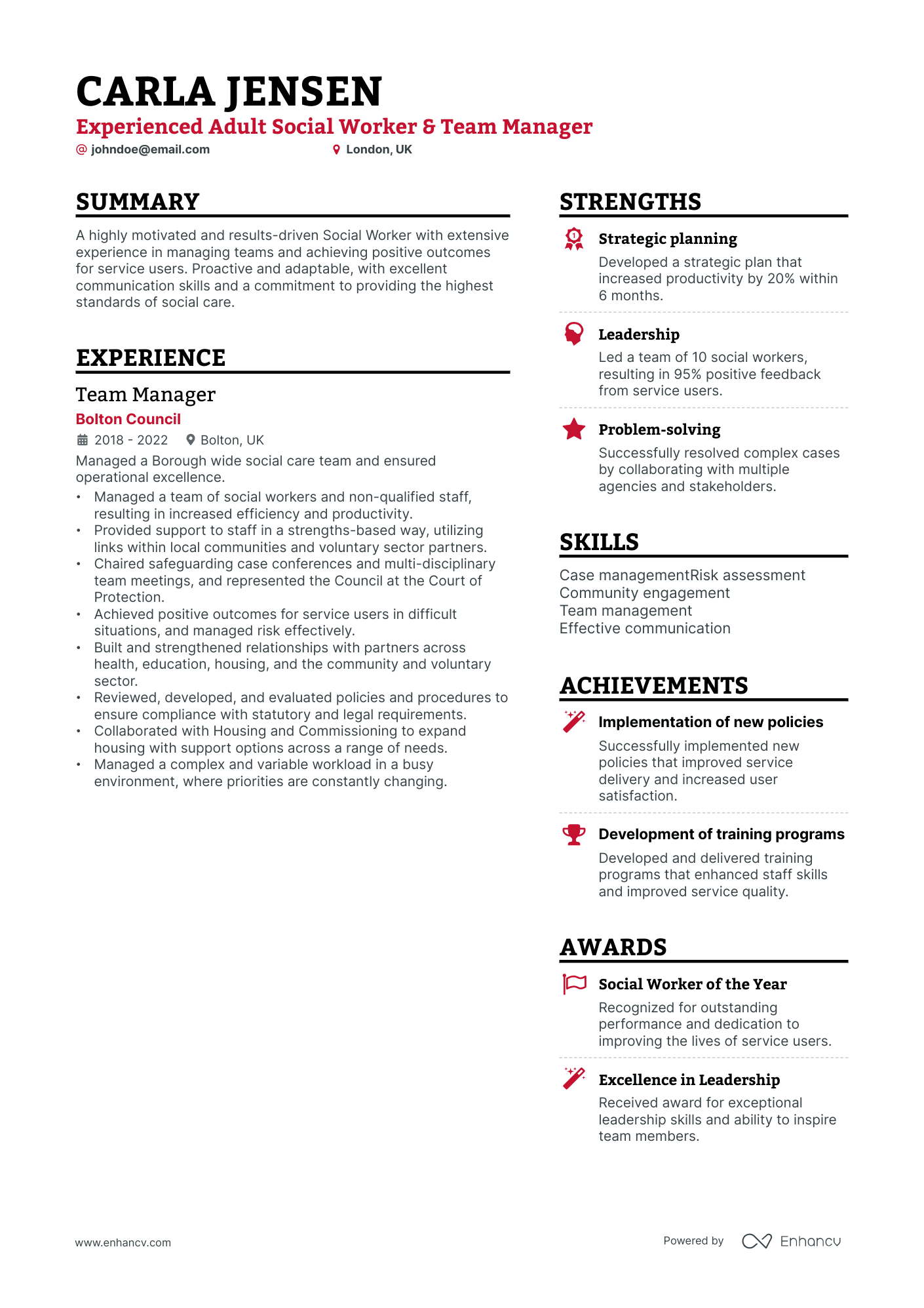 Team Manager resume example