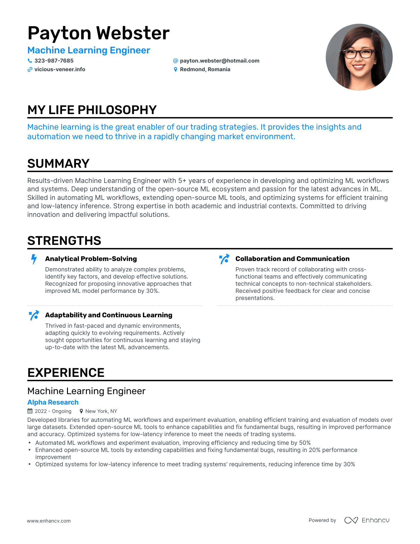 Creative Machine Learning Engineer Resume Example