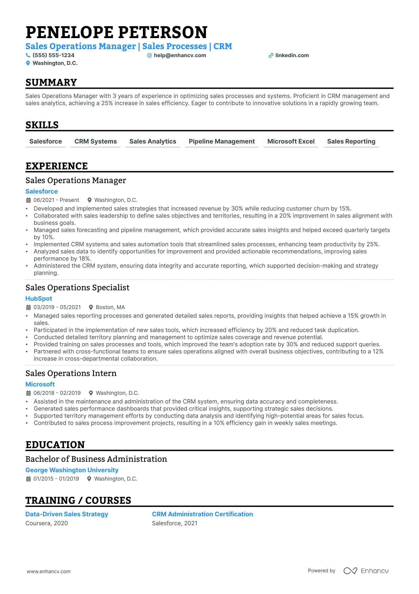 Sales Operations Manager resume example