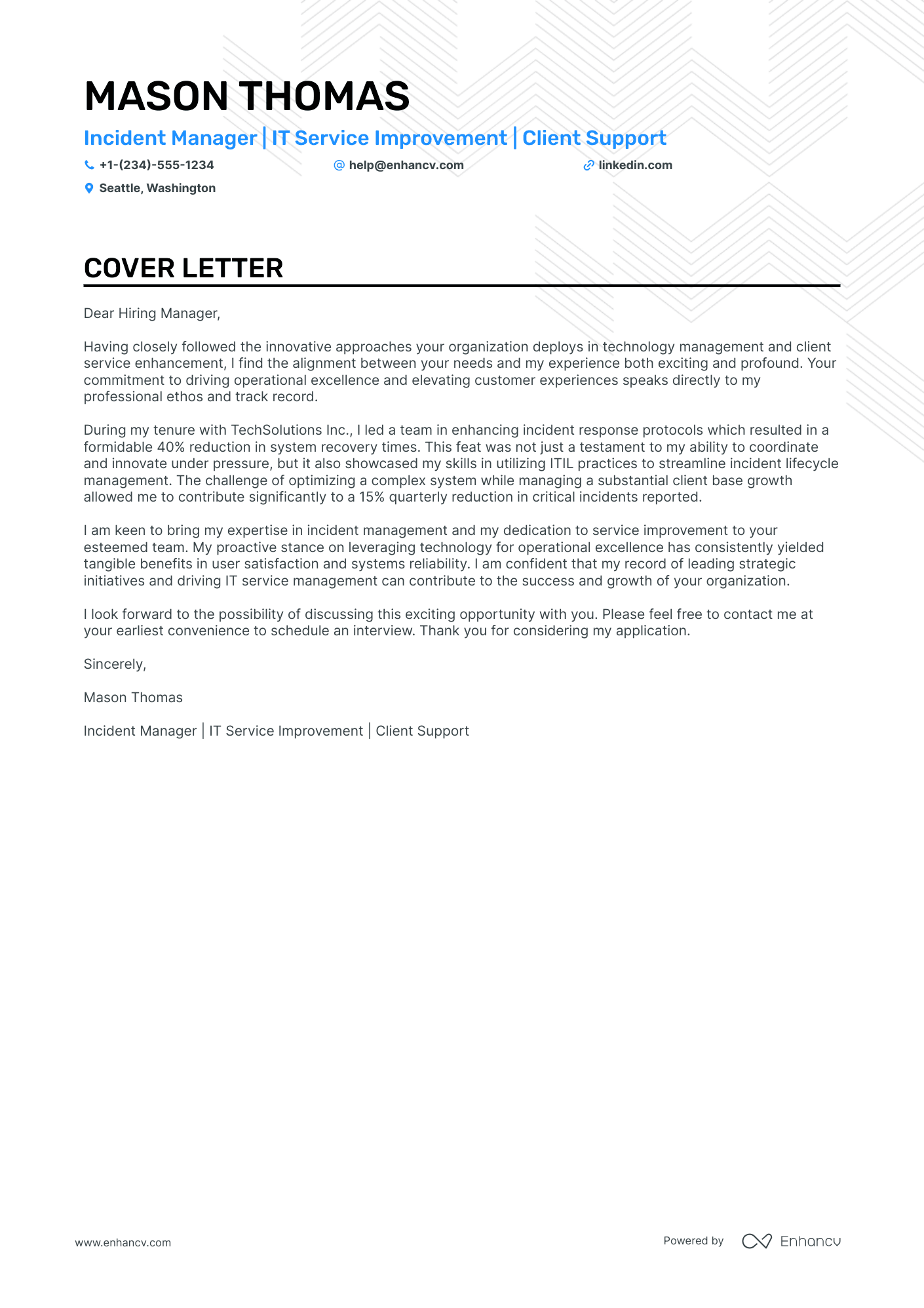 Incident Manager cover letter