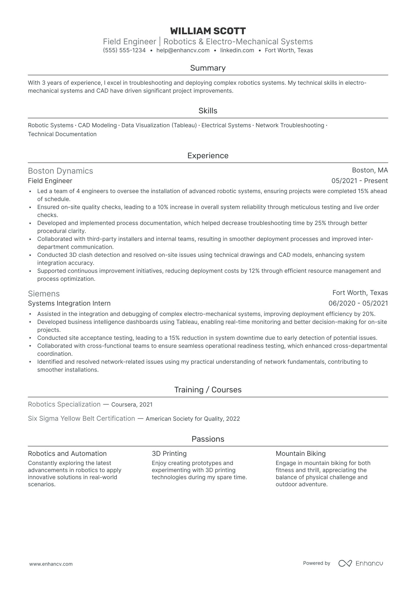 Robotics Systems Engineer resume example