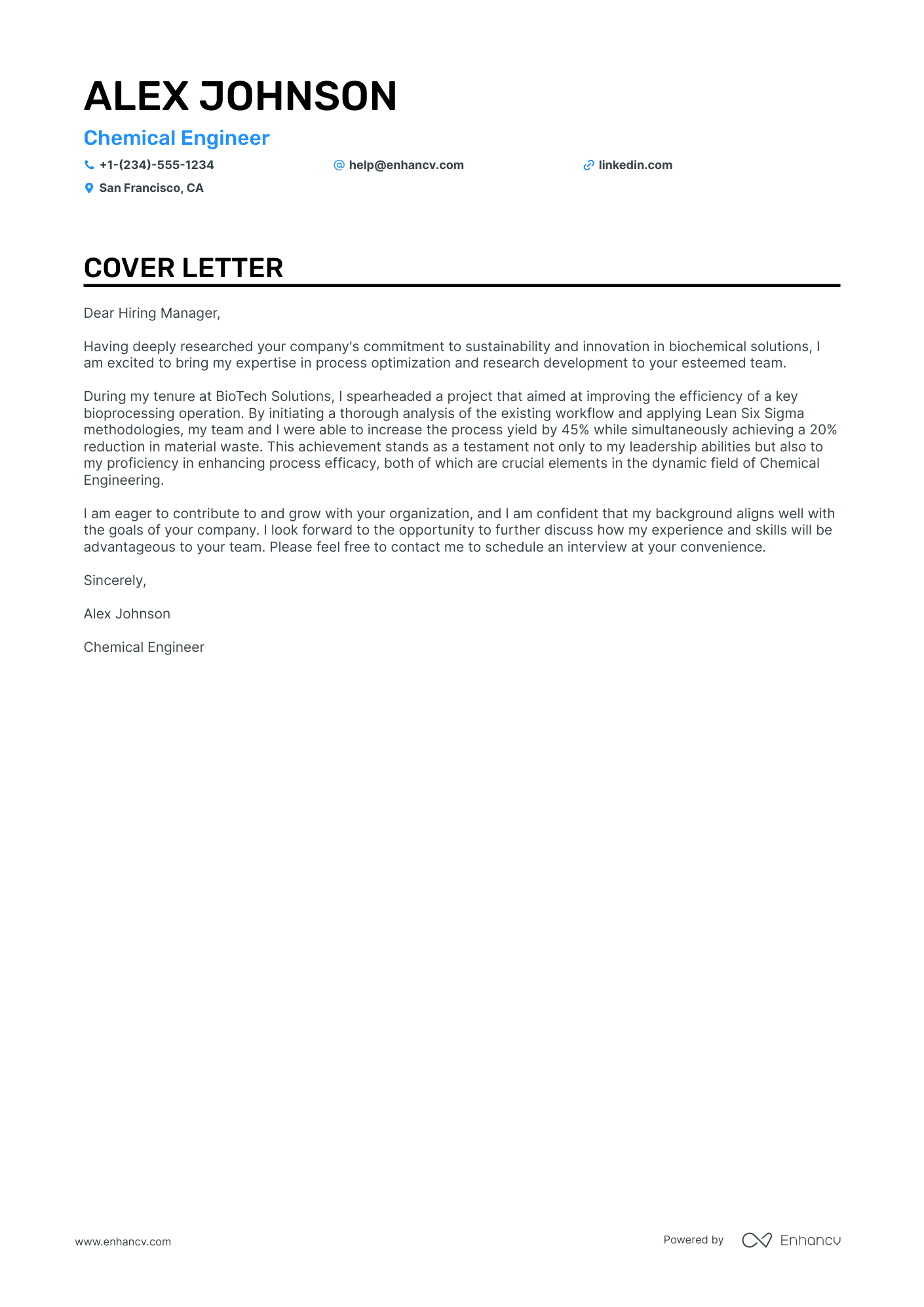 Chemical Engineer cover letter