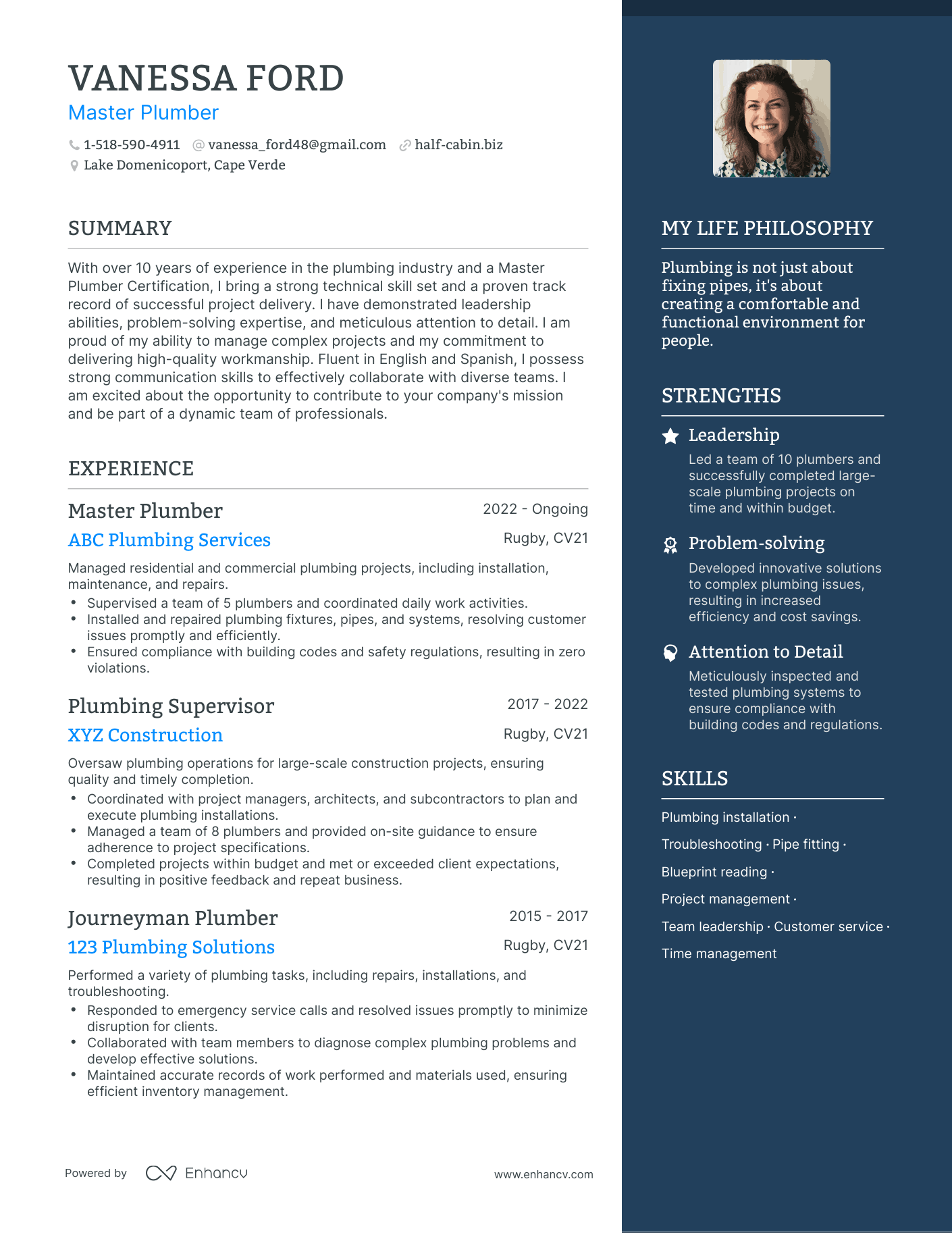 Master Plumber resume example