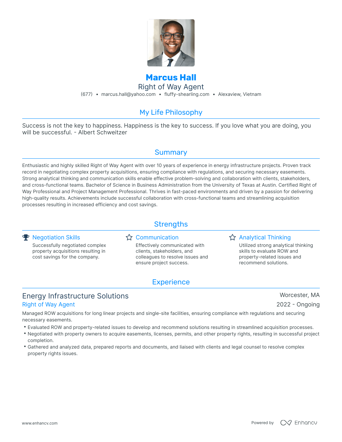 Modern Right of Way Agent Resume Example