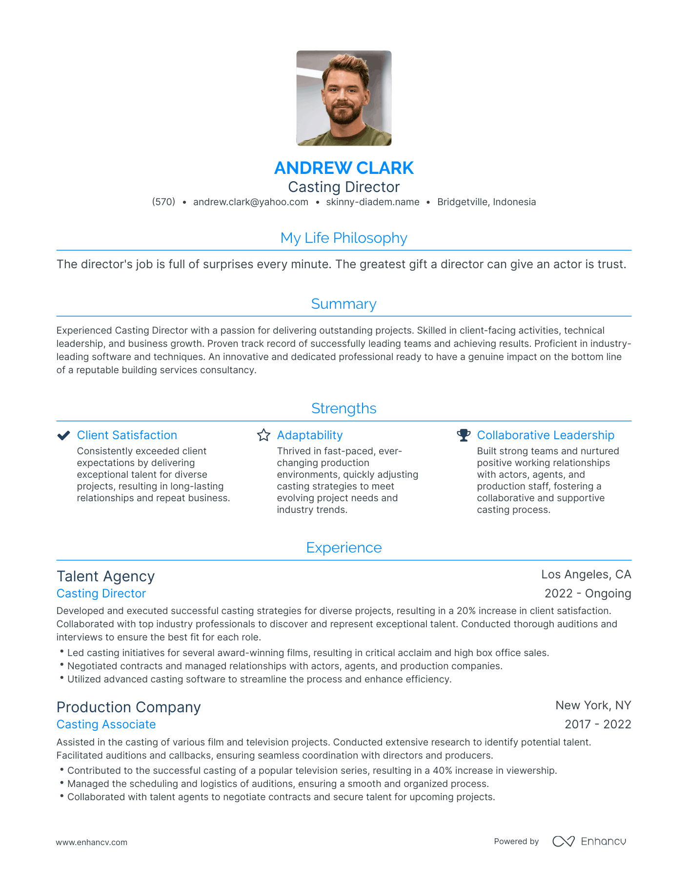 Modern Casting Director Resume Example