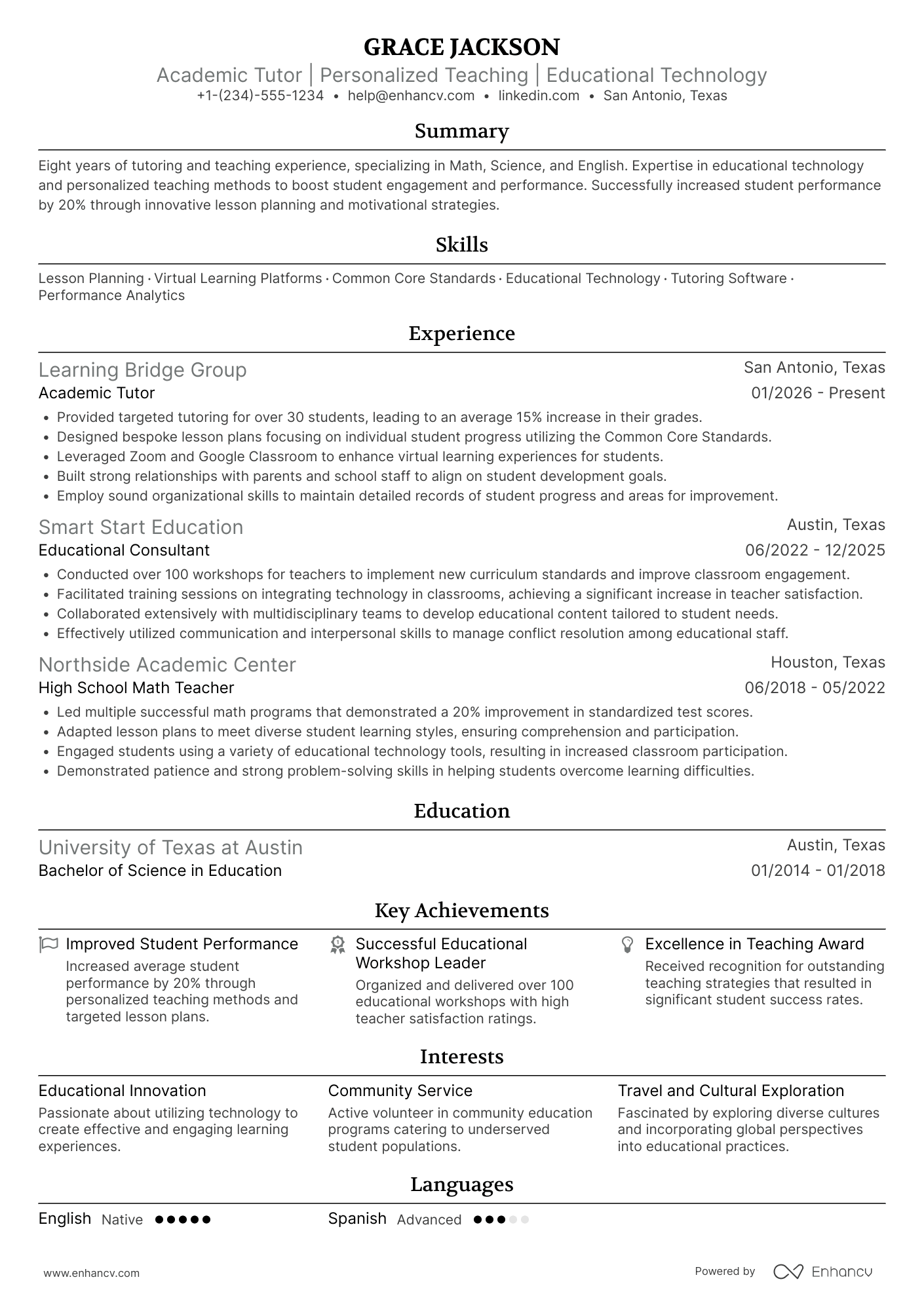 Tutor resume example