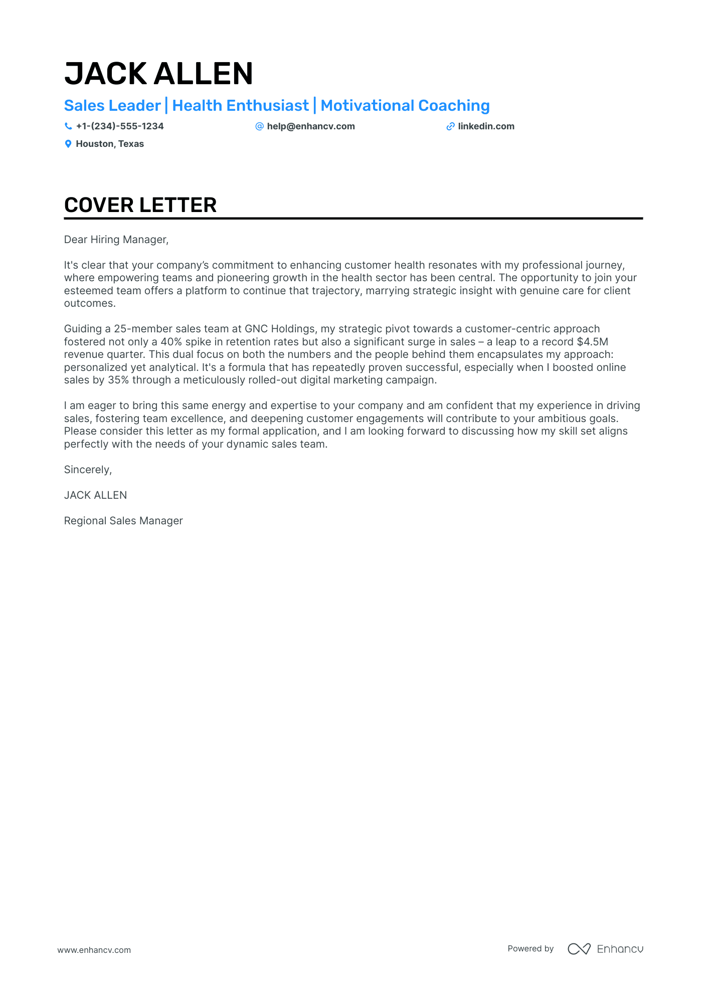Fitness General Manager cover letter