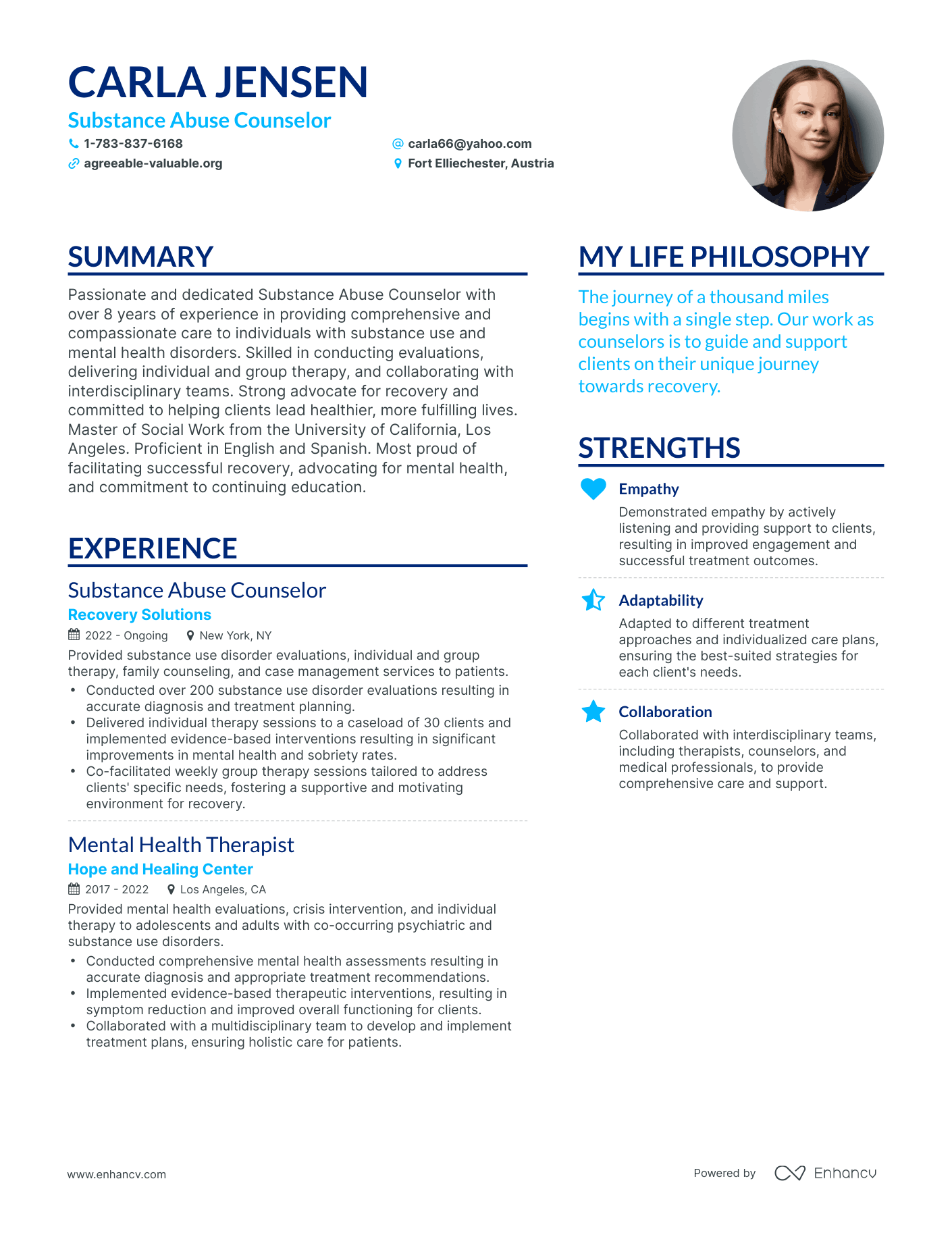 Substance Abuse Counselor resume example